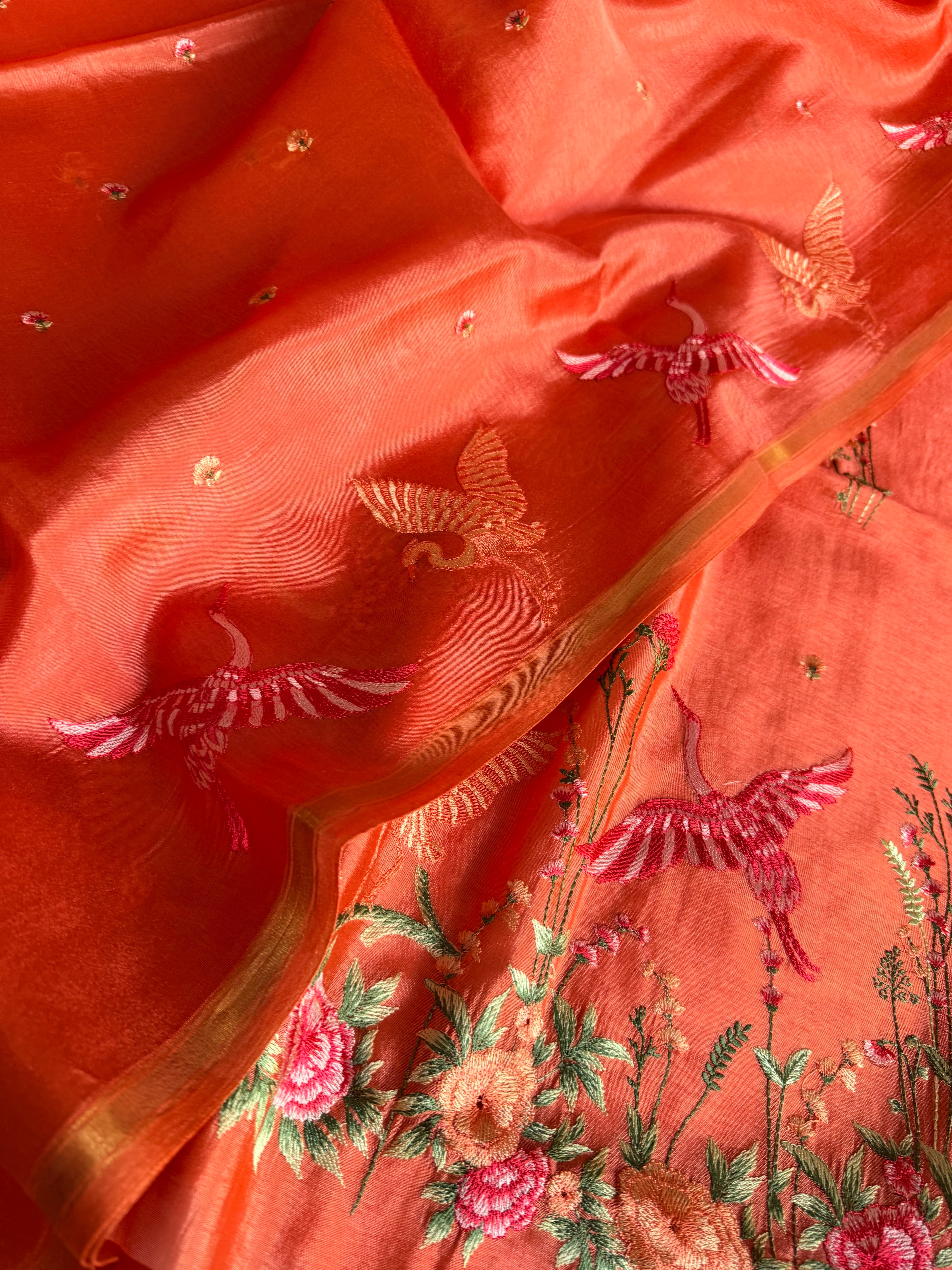 Suits under 10k - Spun chiniya silk parsi gara hand embroidered suit set