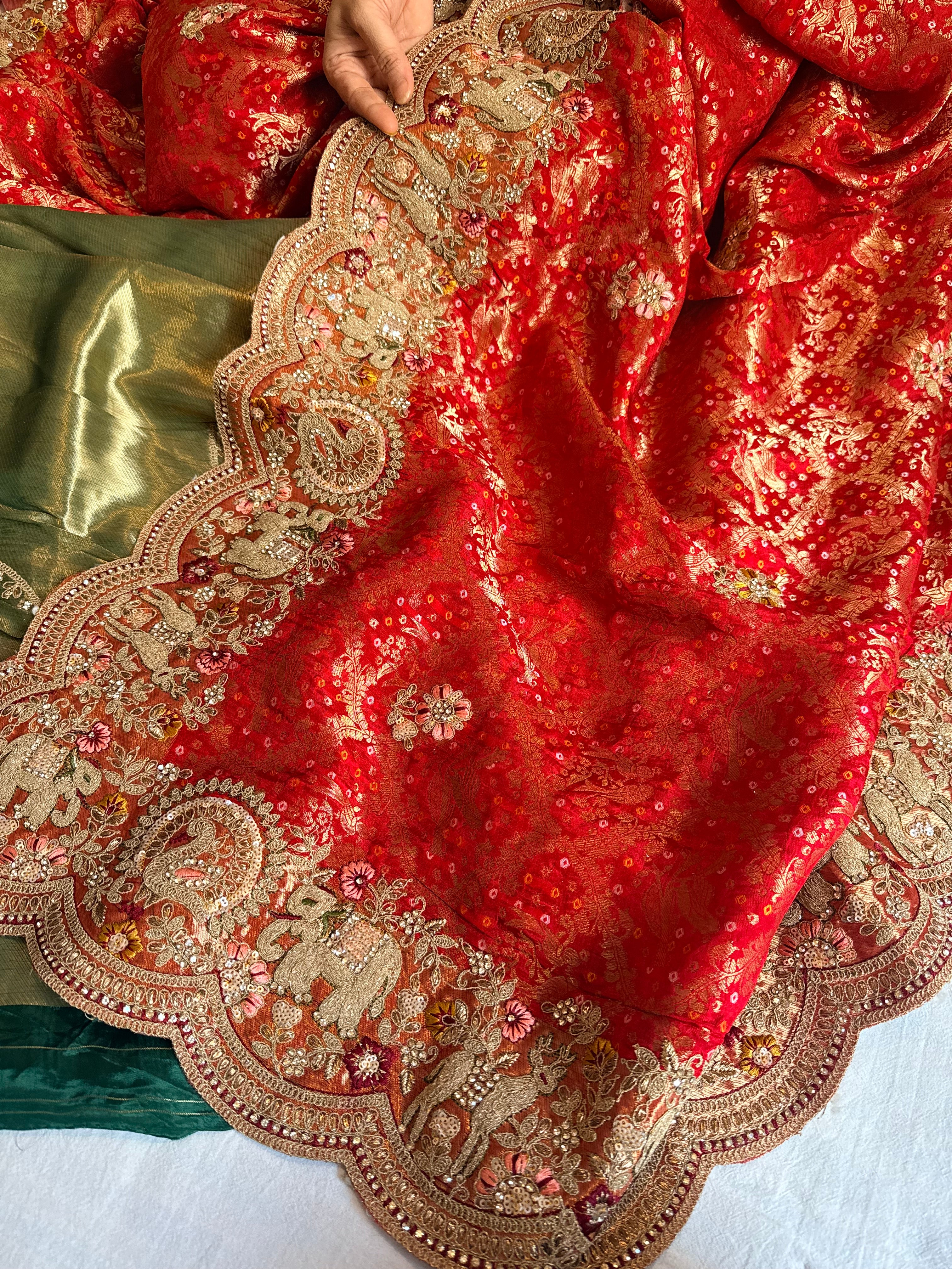 Banarasi bandhej crepe tissue silk  embroidered saree