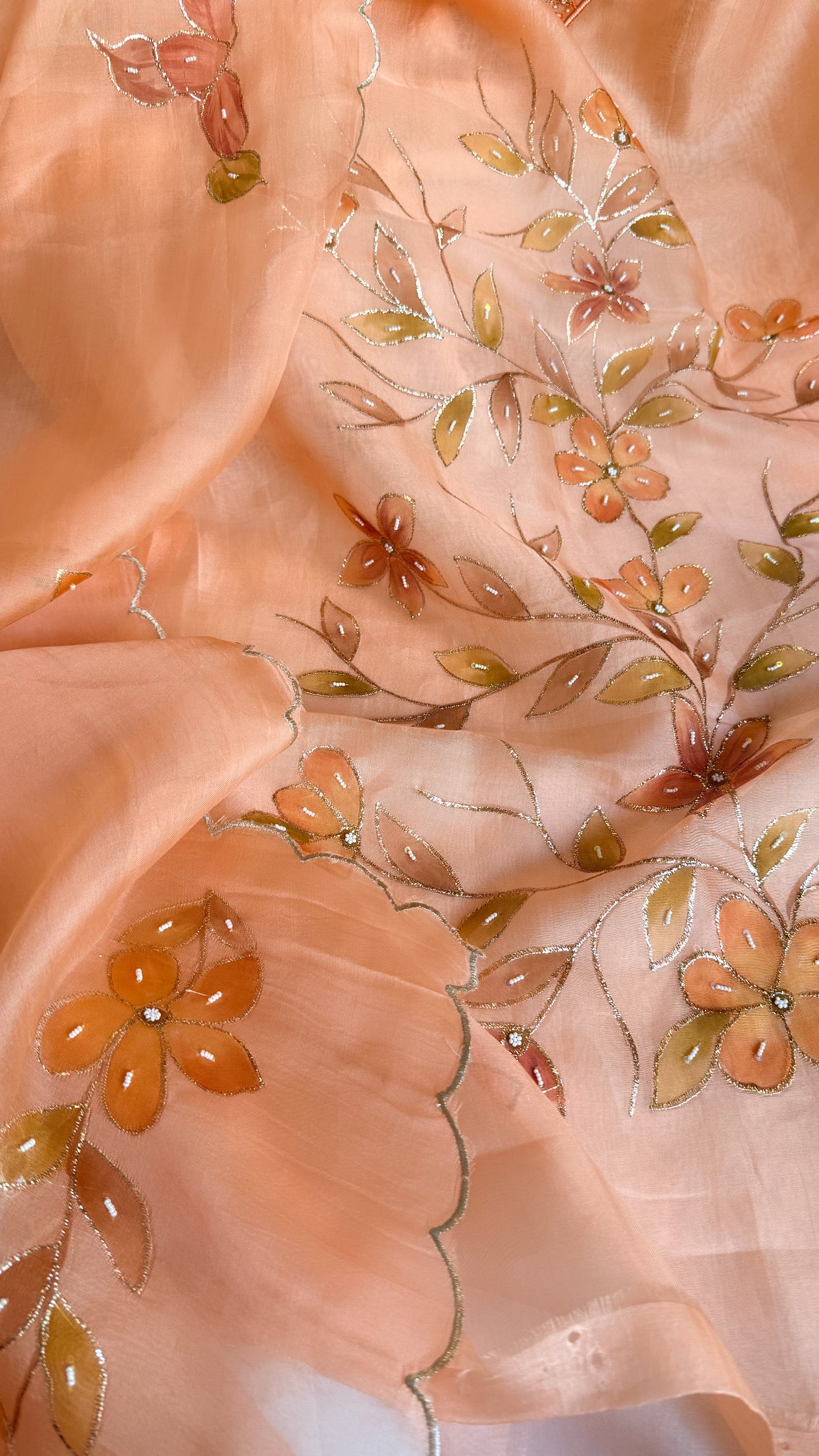 Baagicha edit - Banarasi kora silk handpainted floral hand embroidered suit set