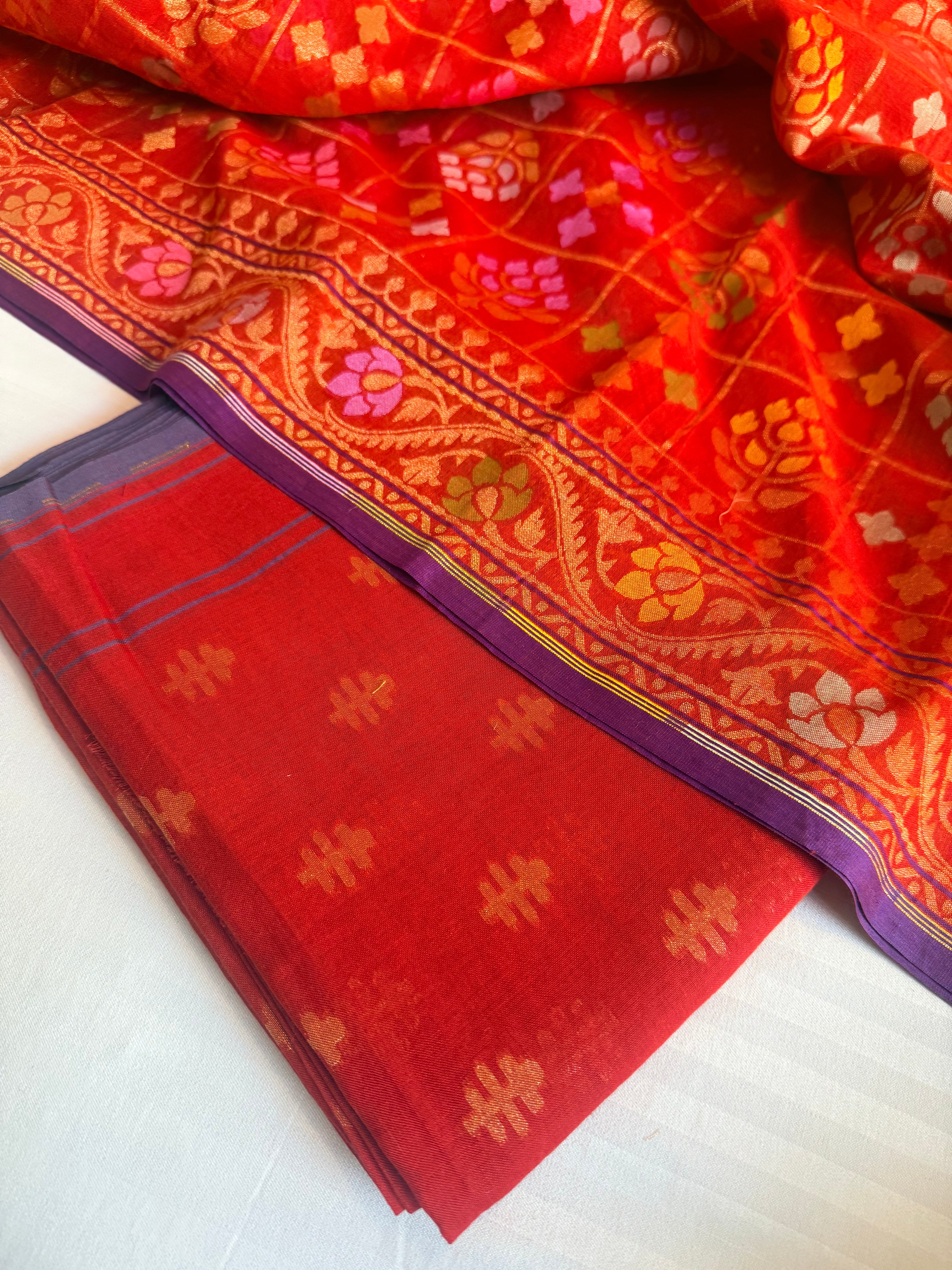 Iktara jamdani kadhwa sona rupa weaving banarasi mul cotton suit set