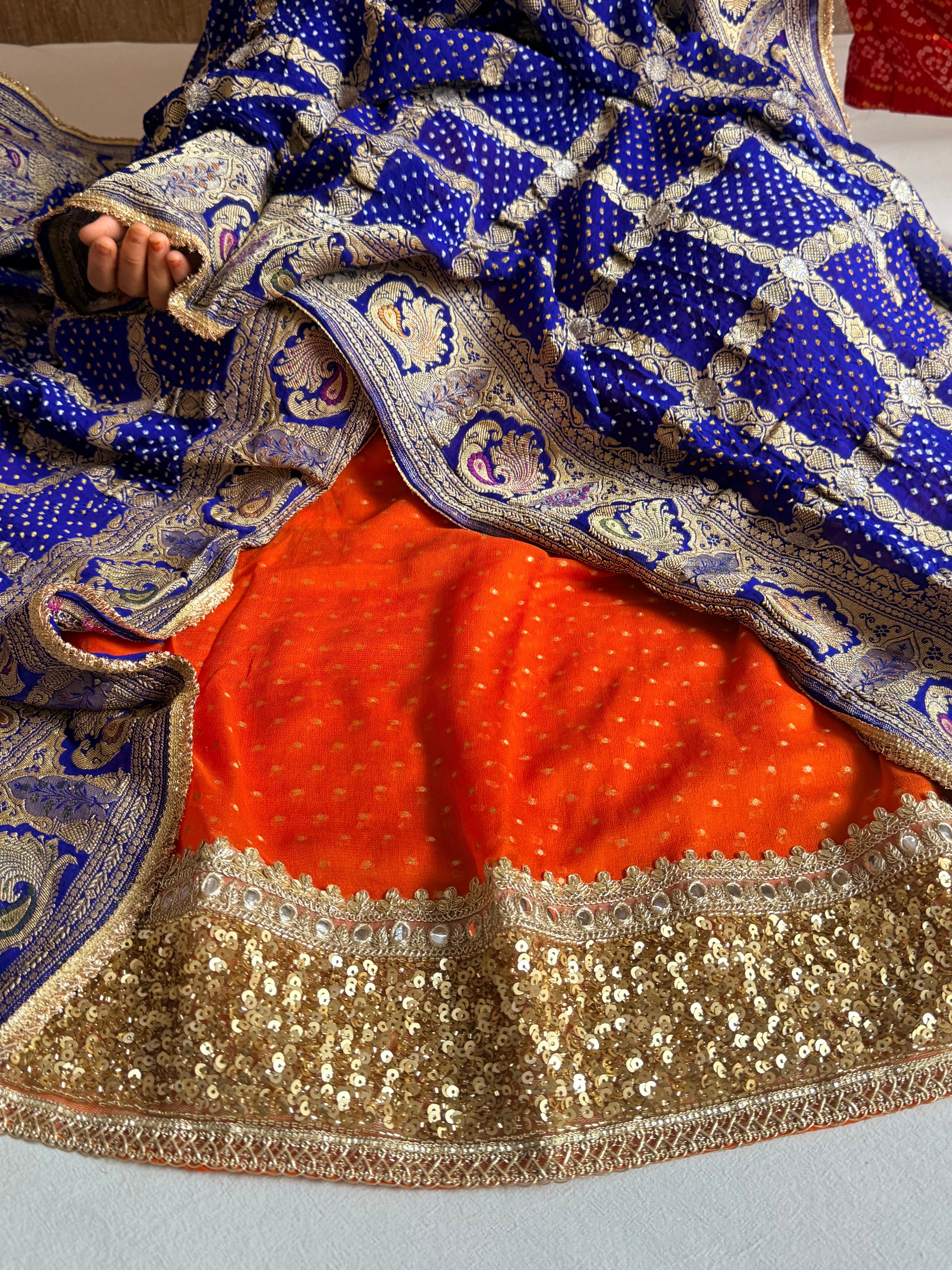 Rai bandhej chiffon gorgette sequin work hand embroidered suit set