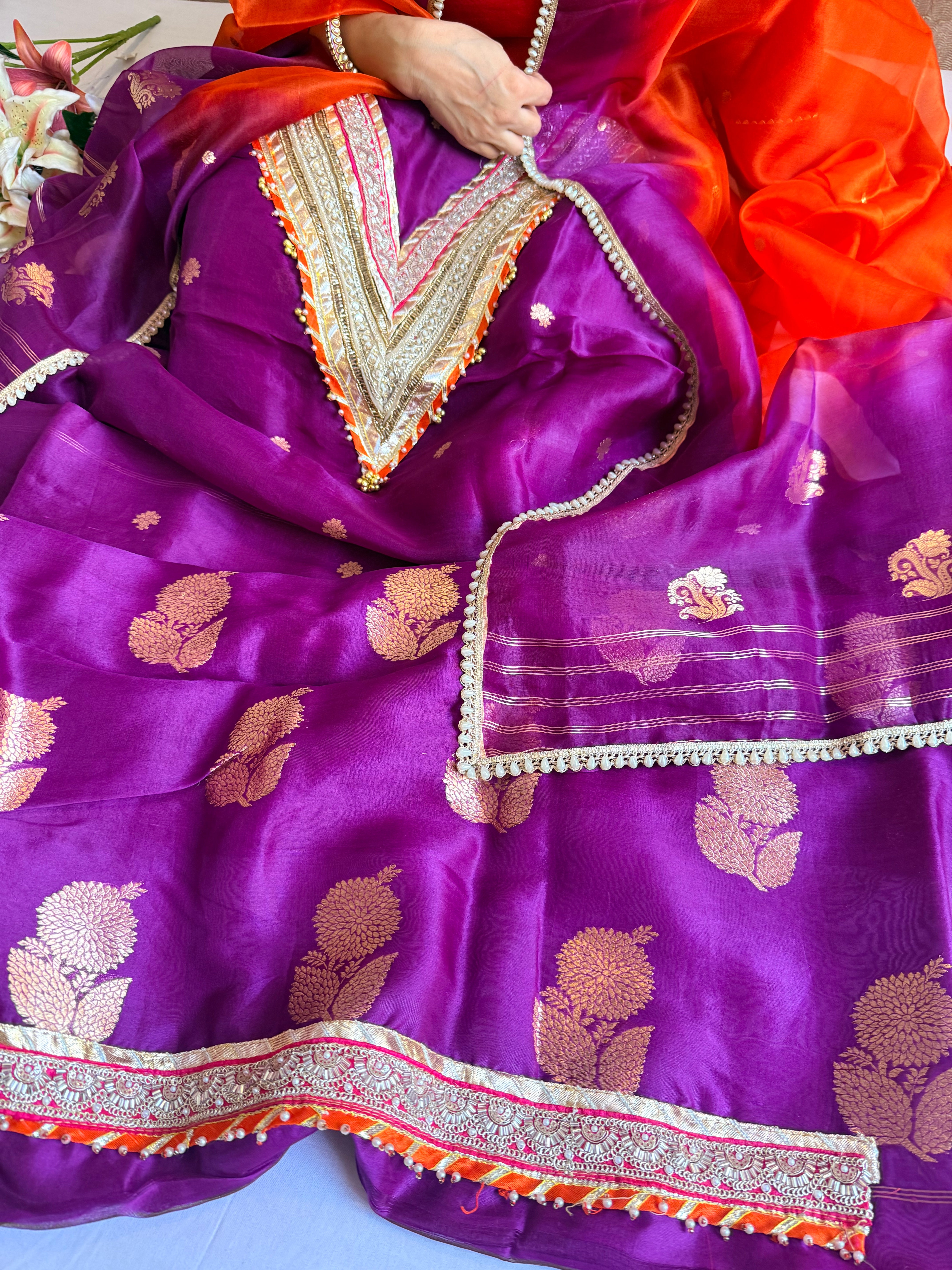 Punjabi kudi edit - Banarasi kora silk ghungroo and gotapatti suit sets