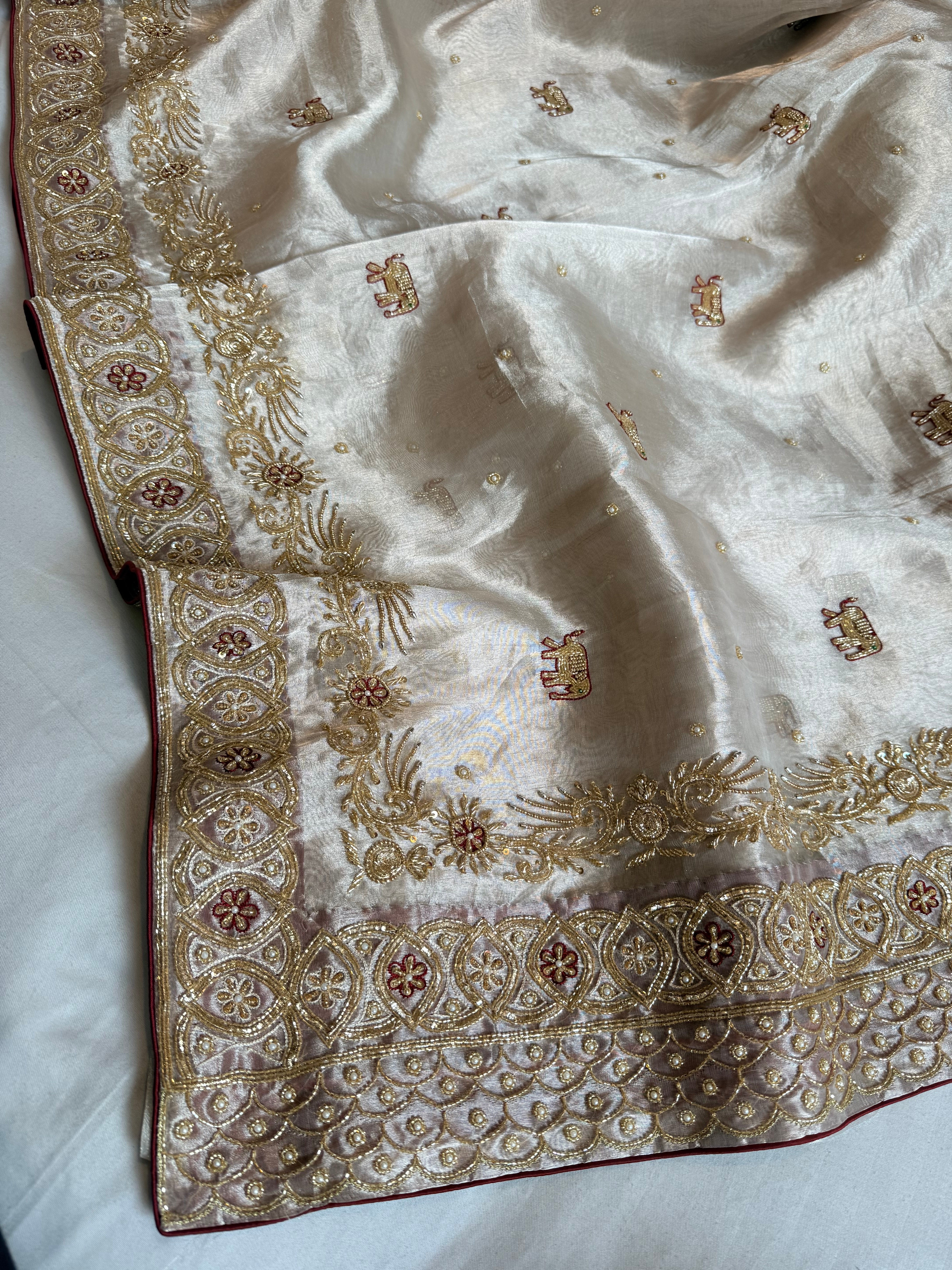 Dulhan wali saree edit diamond tissue silk hand embroidered saree