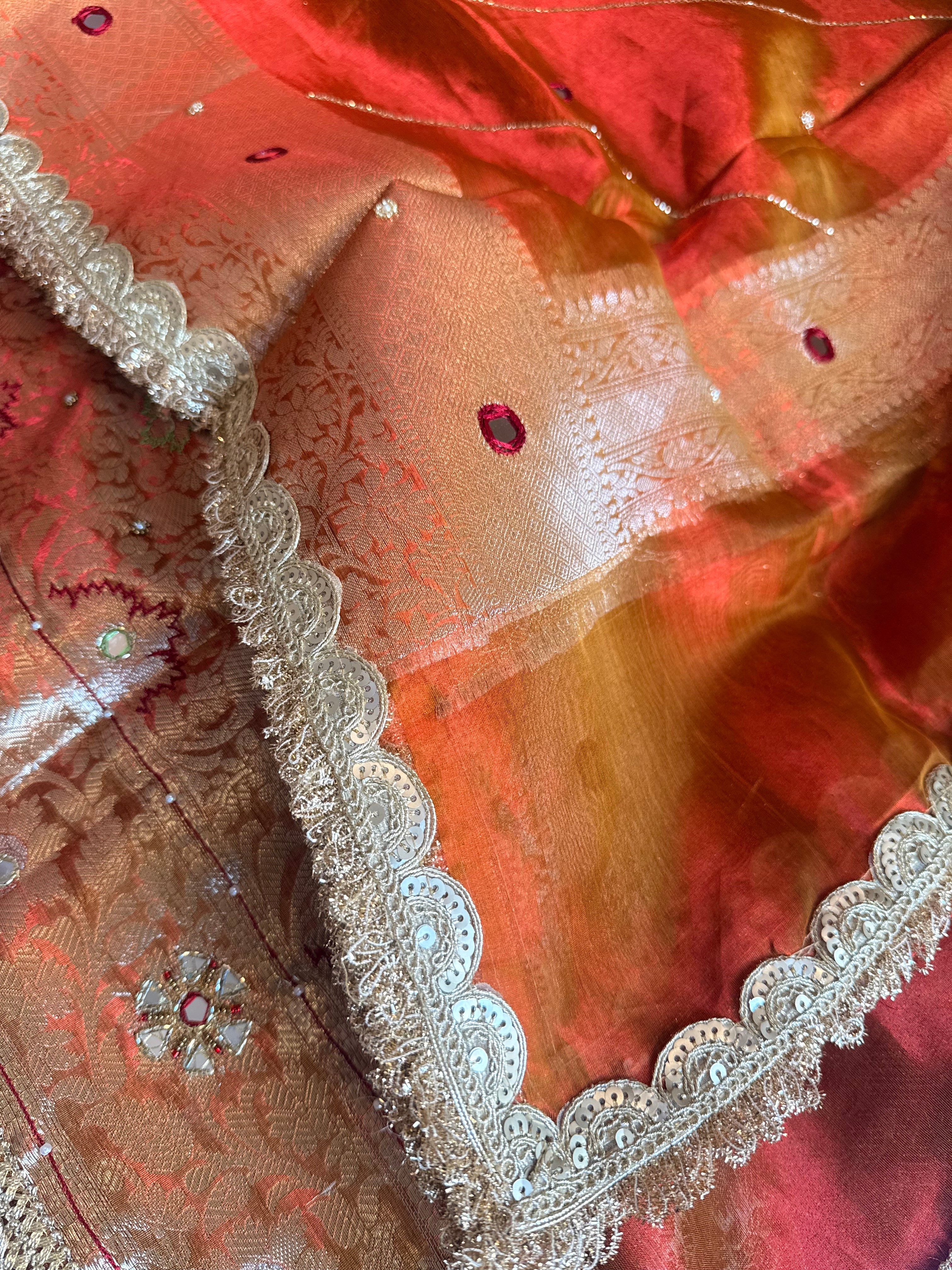 Maharani chand buta kadhwa tissue silk hand embroidered saree duppata set