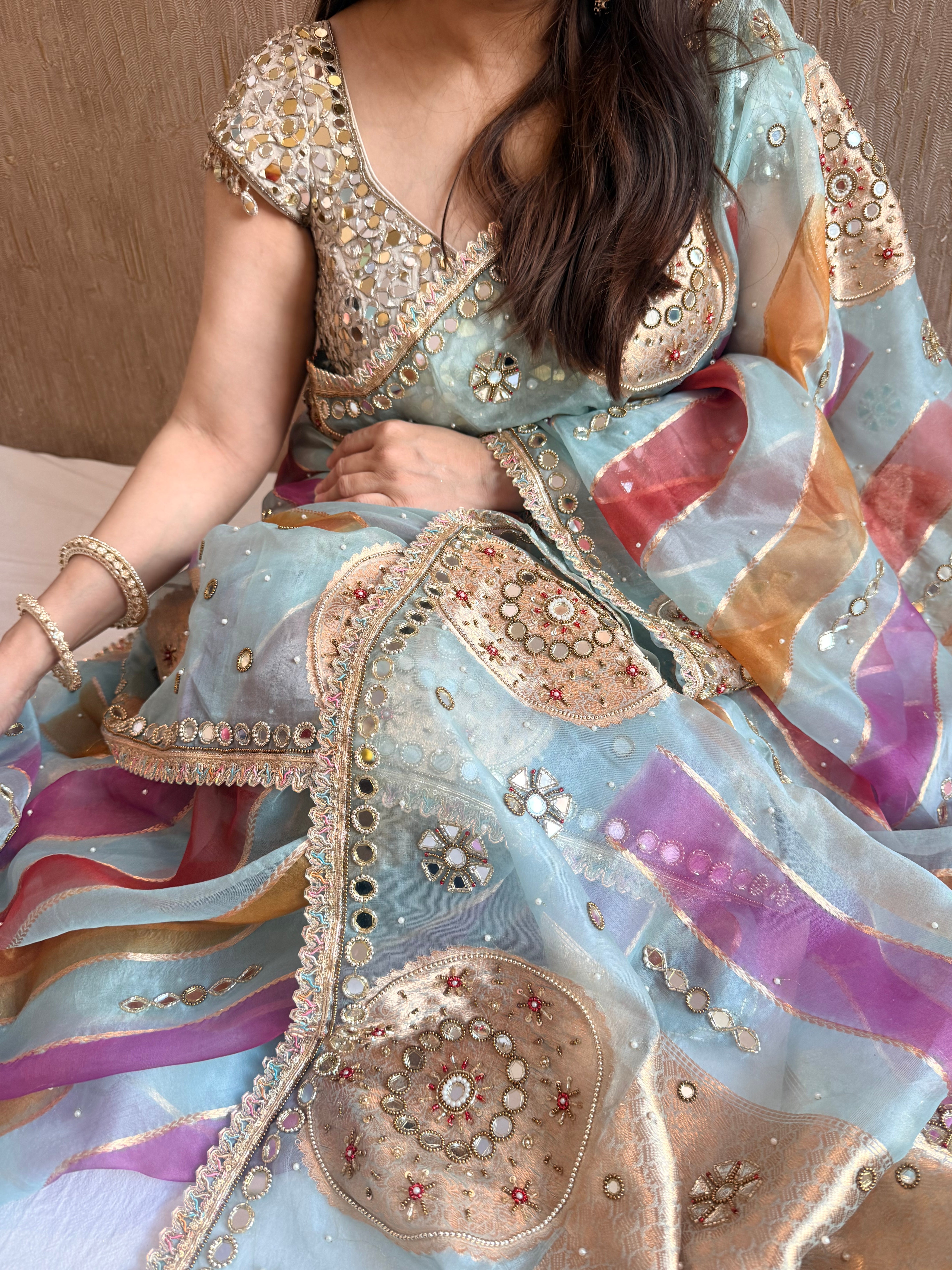 Rang birangi 2.0 - Kora silk mirrorwork hand embroidered rangkaat saree