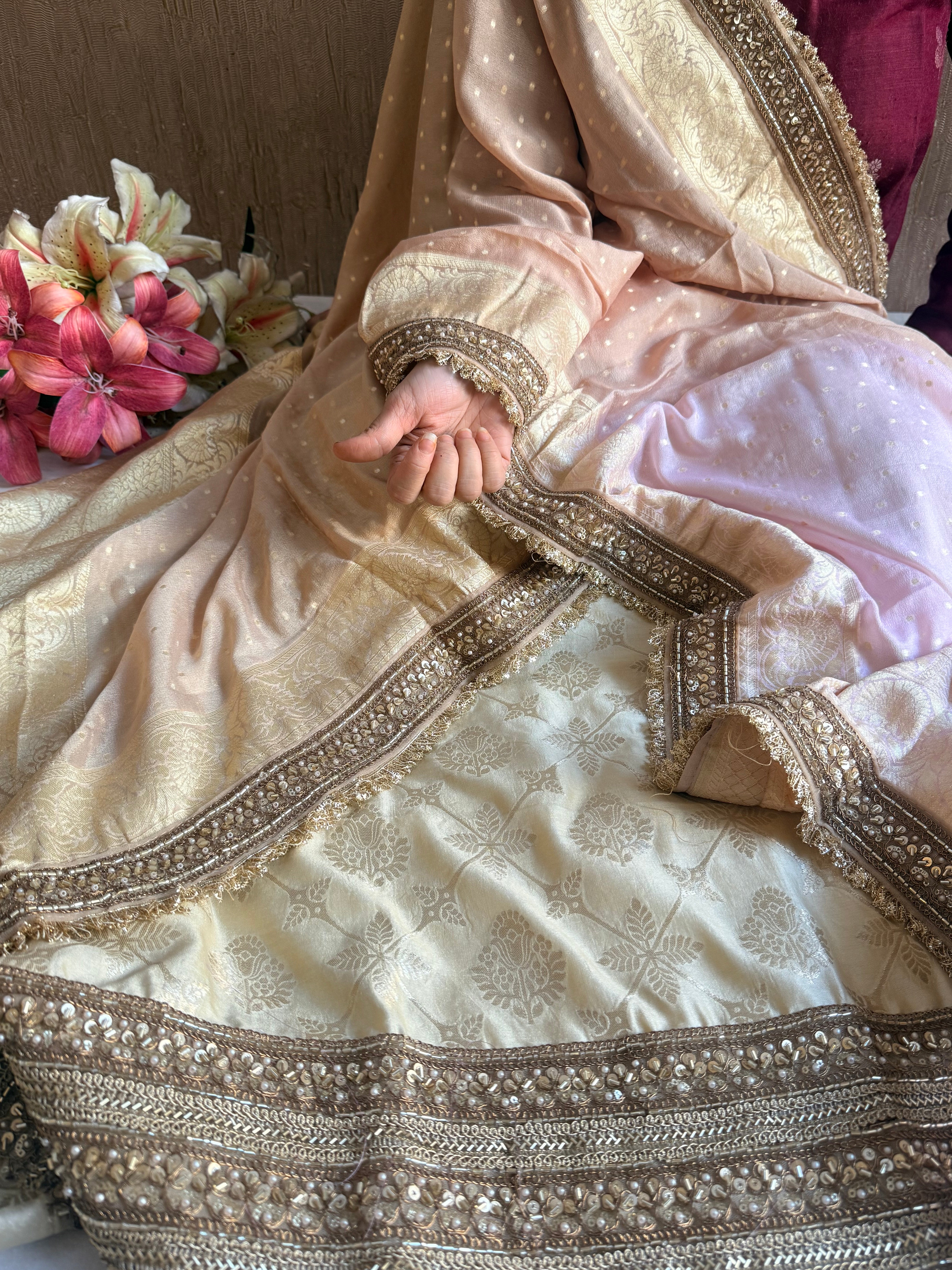 Shaded moonga silk zardozi work hand embroidered kadhwa suit sets