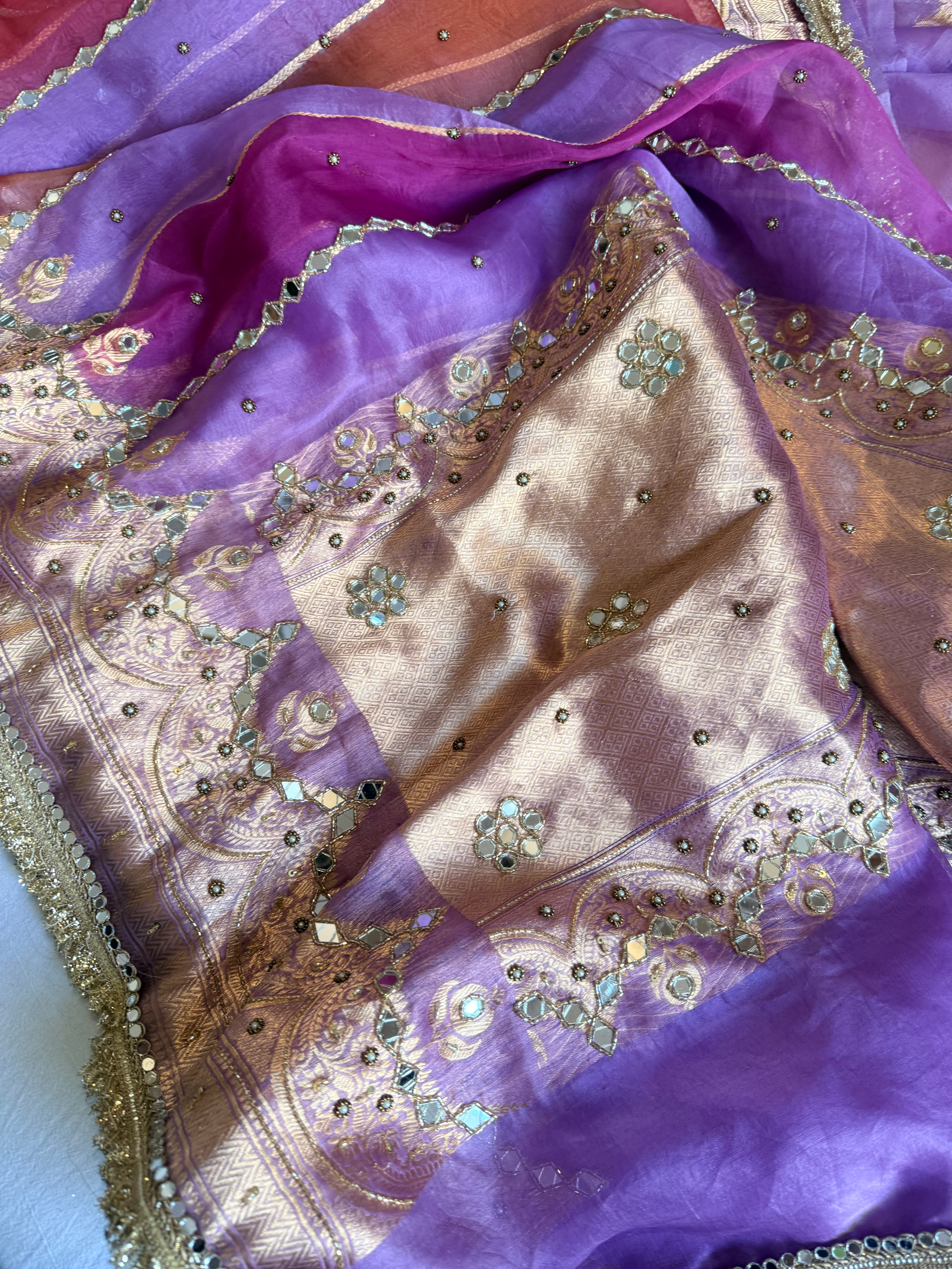 Rang birangi 2.0 - Kora silk mirrorwork hand embroidered rangkaat saree