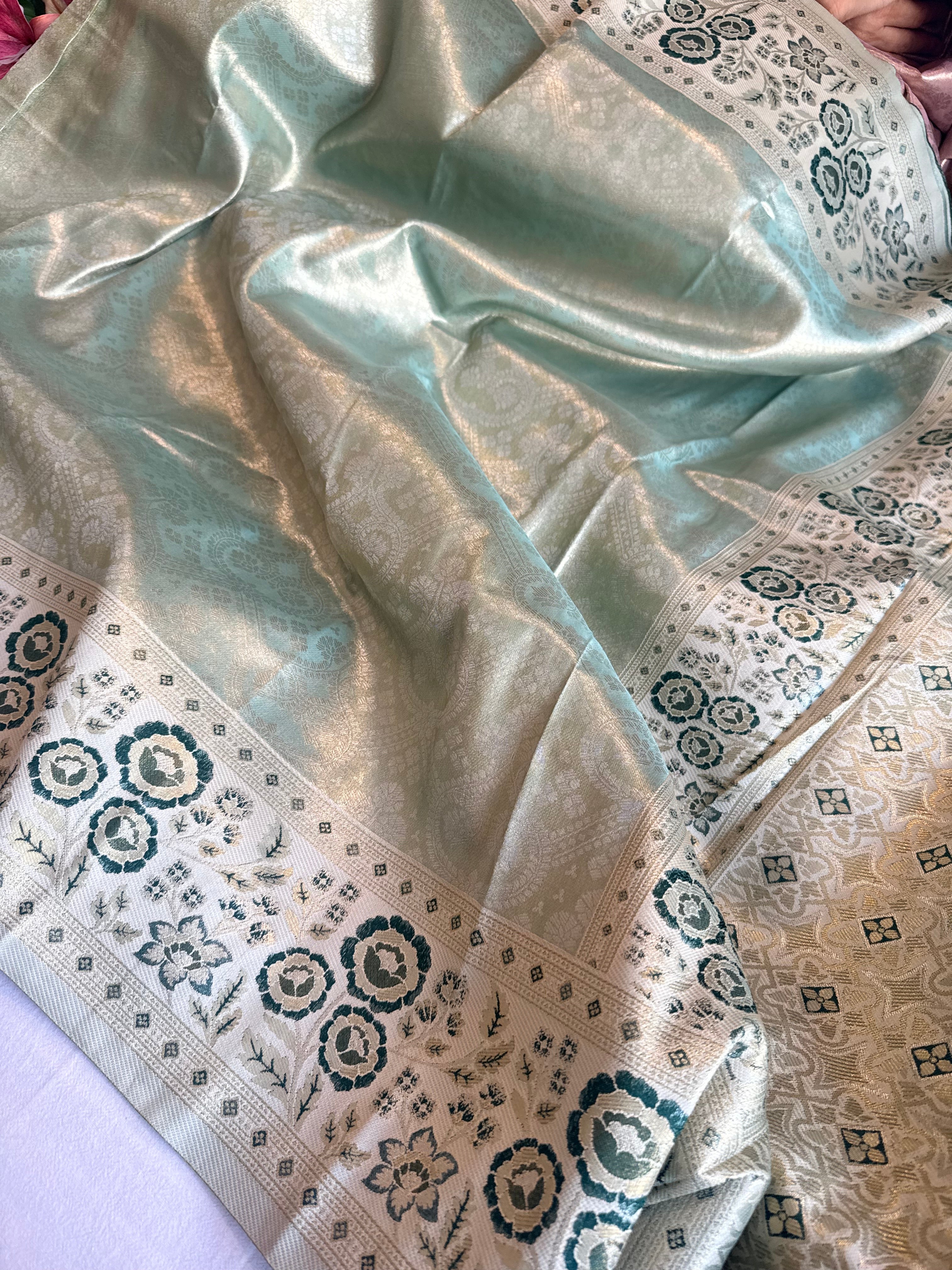 Kanjivaram inspired - Blush blue tissue brocade meenakari kadhwa weaving saree