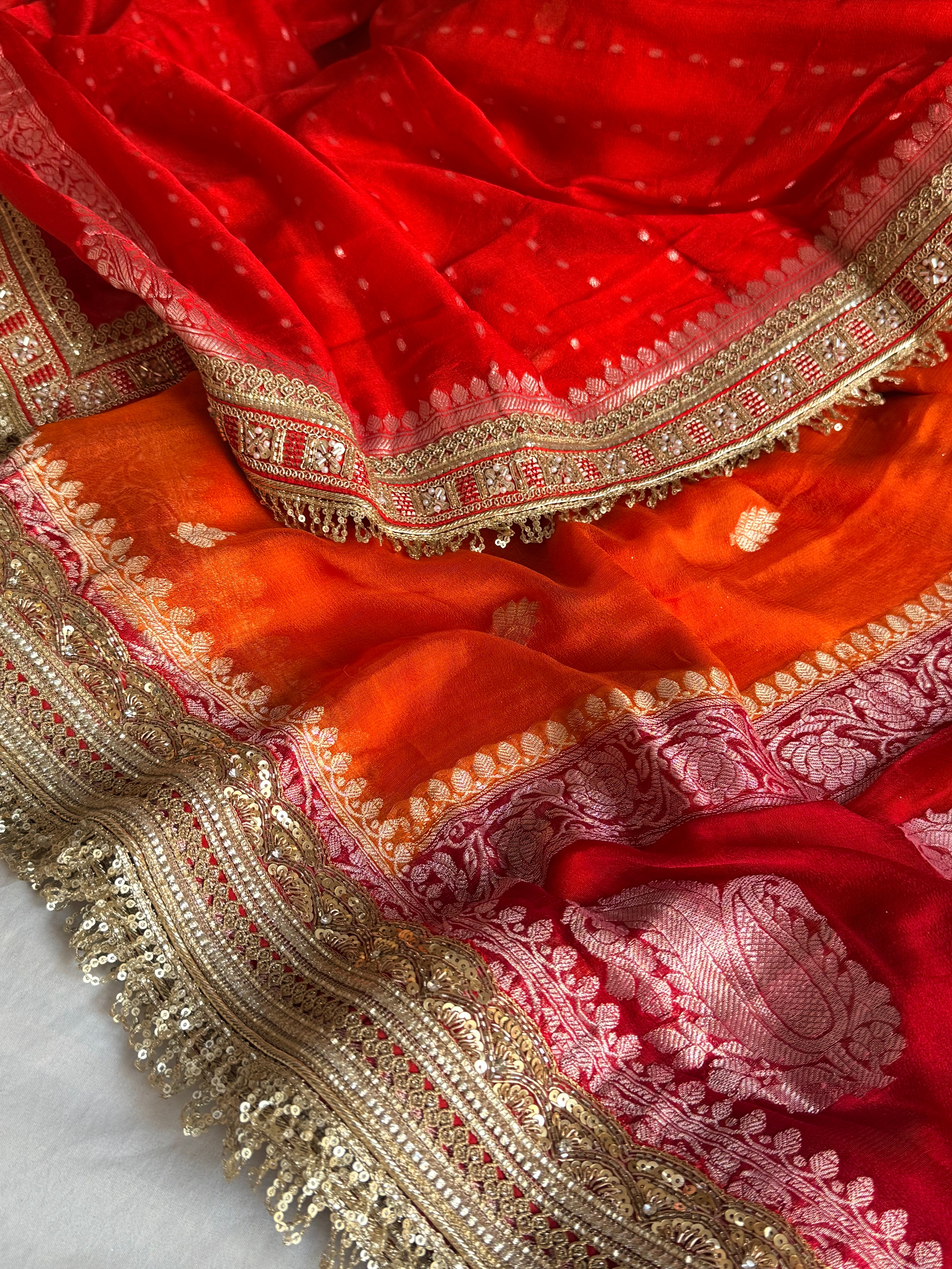 Sridevi edit - Chiffon banarasi gorgette chap dye kadhwa saree duppata set