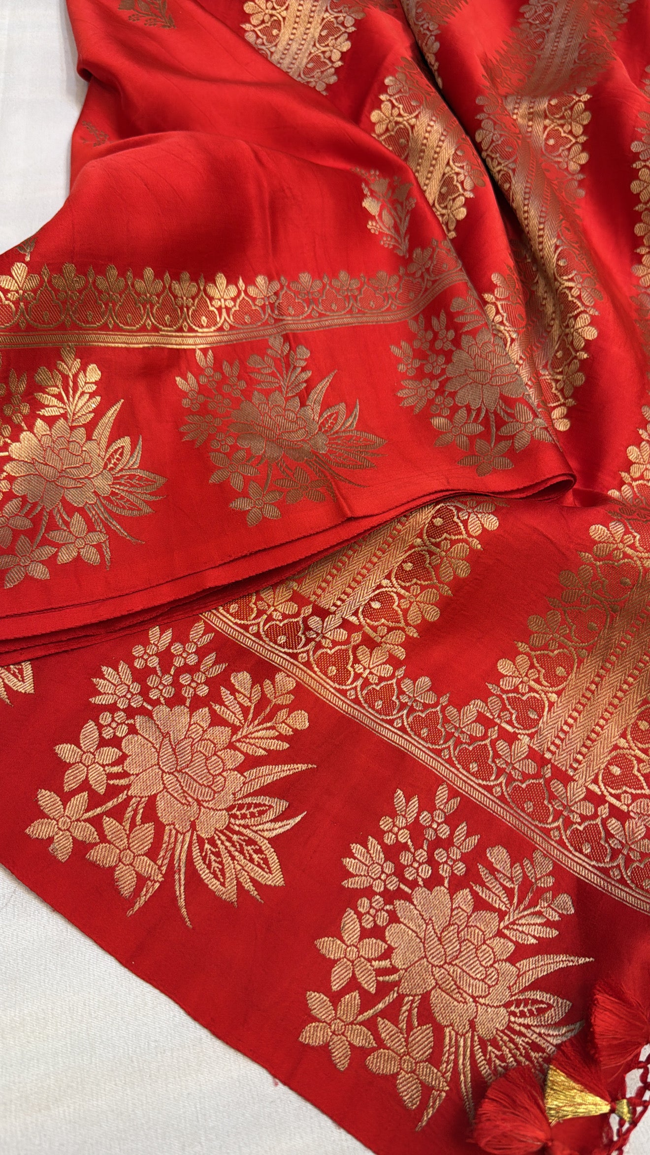 Mashru satin silk crimson red shade banarasi saree