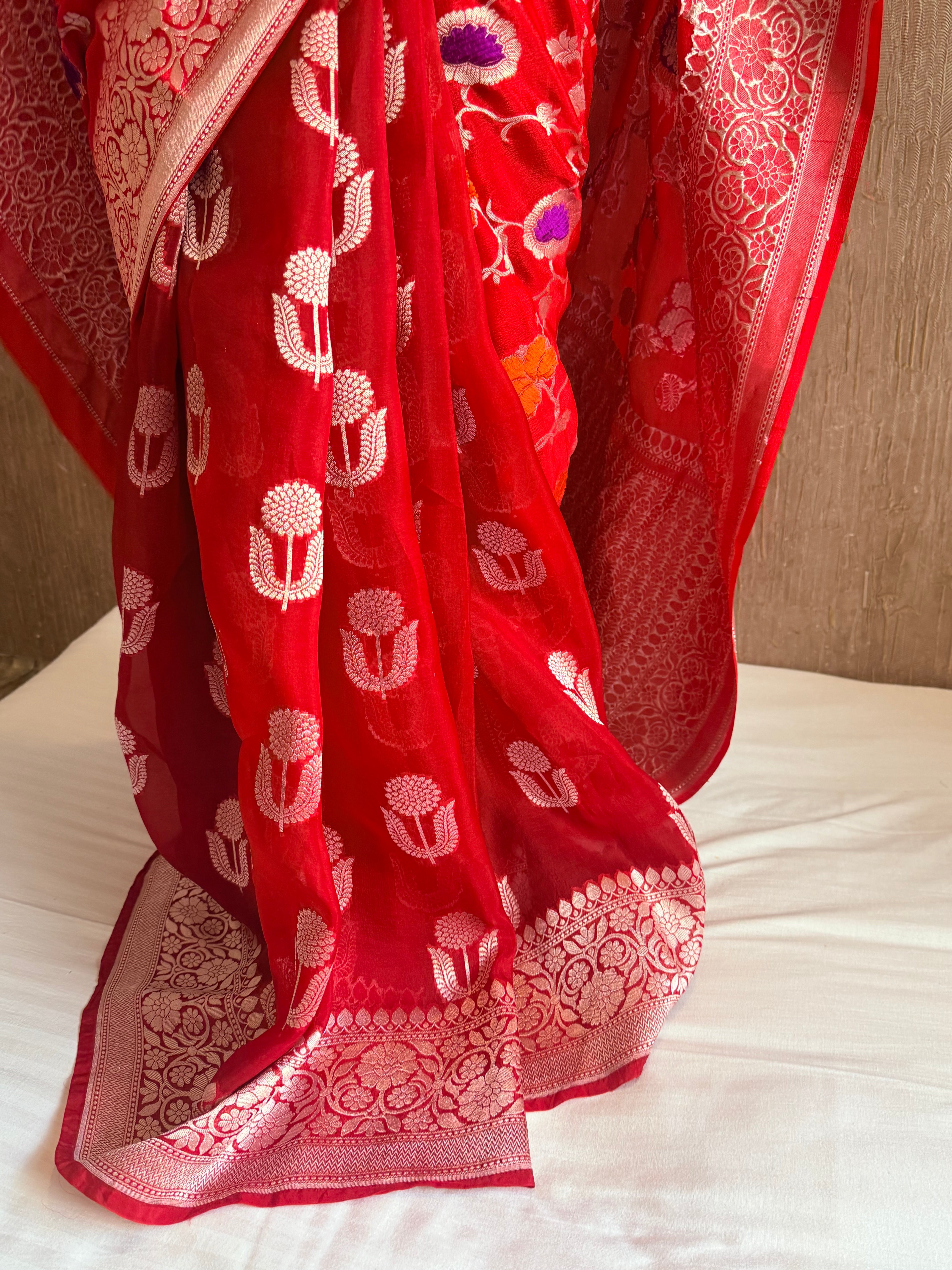 Fusion edit - Banarasi gorgette velvet meenakari kadhwa saree