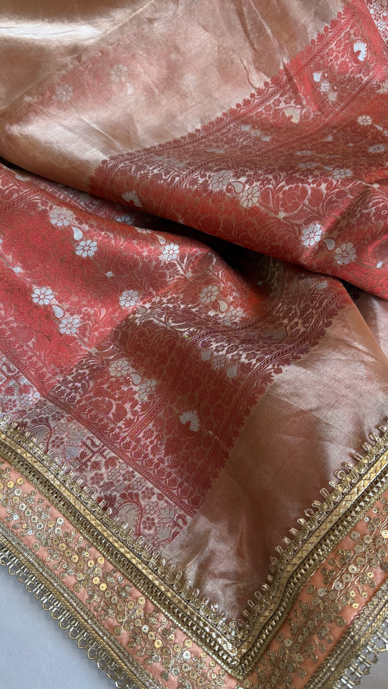 Maharani chuski orange tissue silk meenakari kadhwa saree