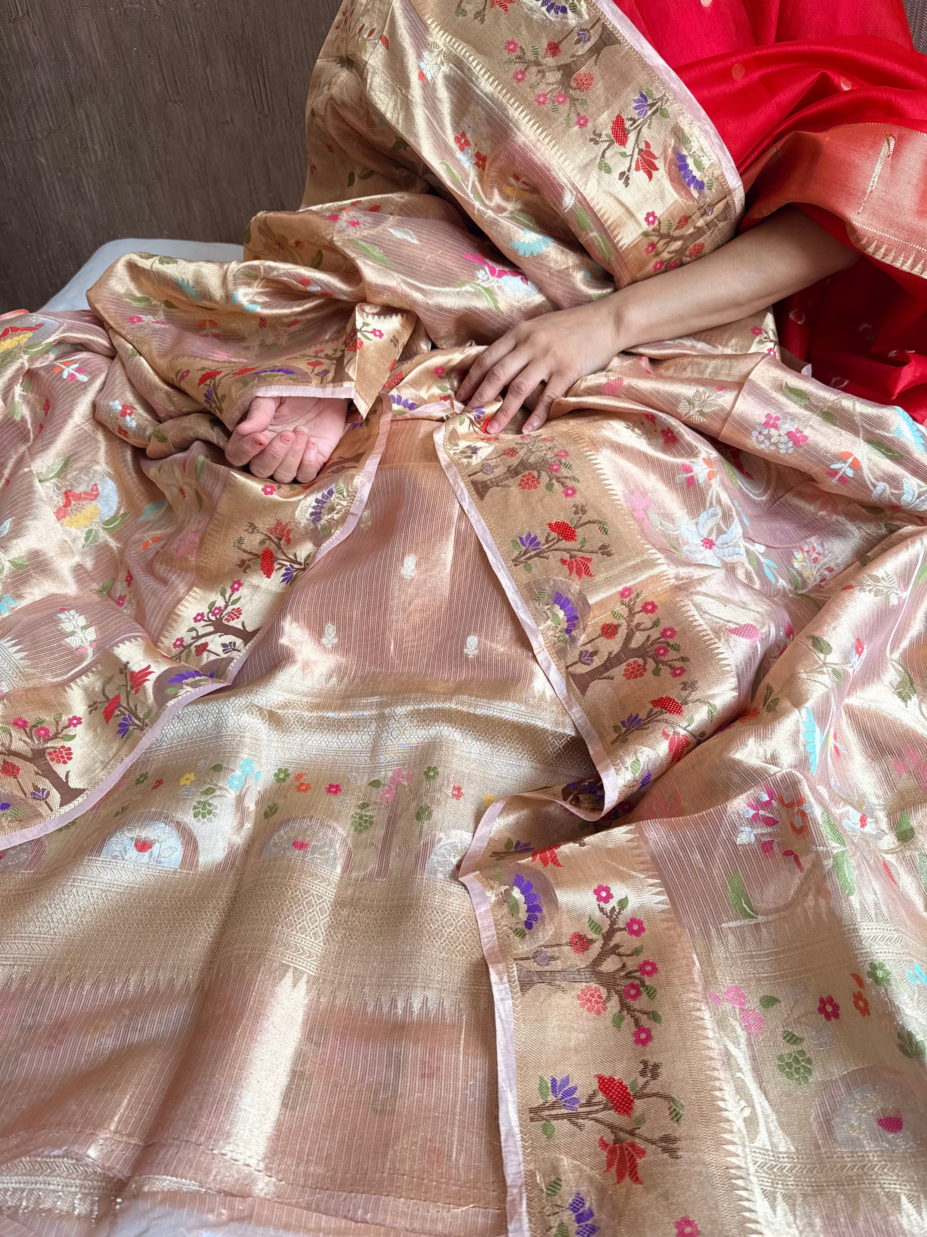 Tissue silk nude shade paithani weaving kadhwa suit set
