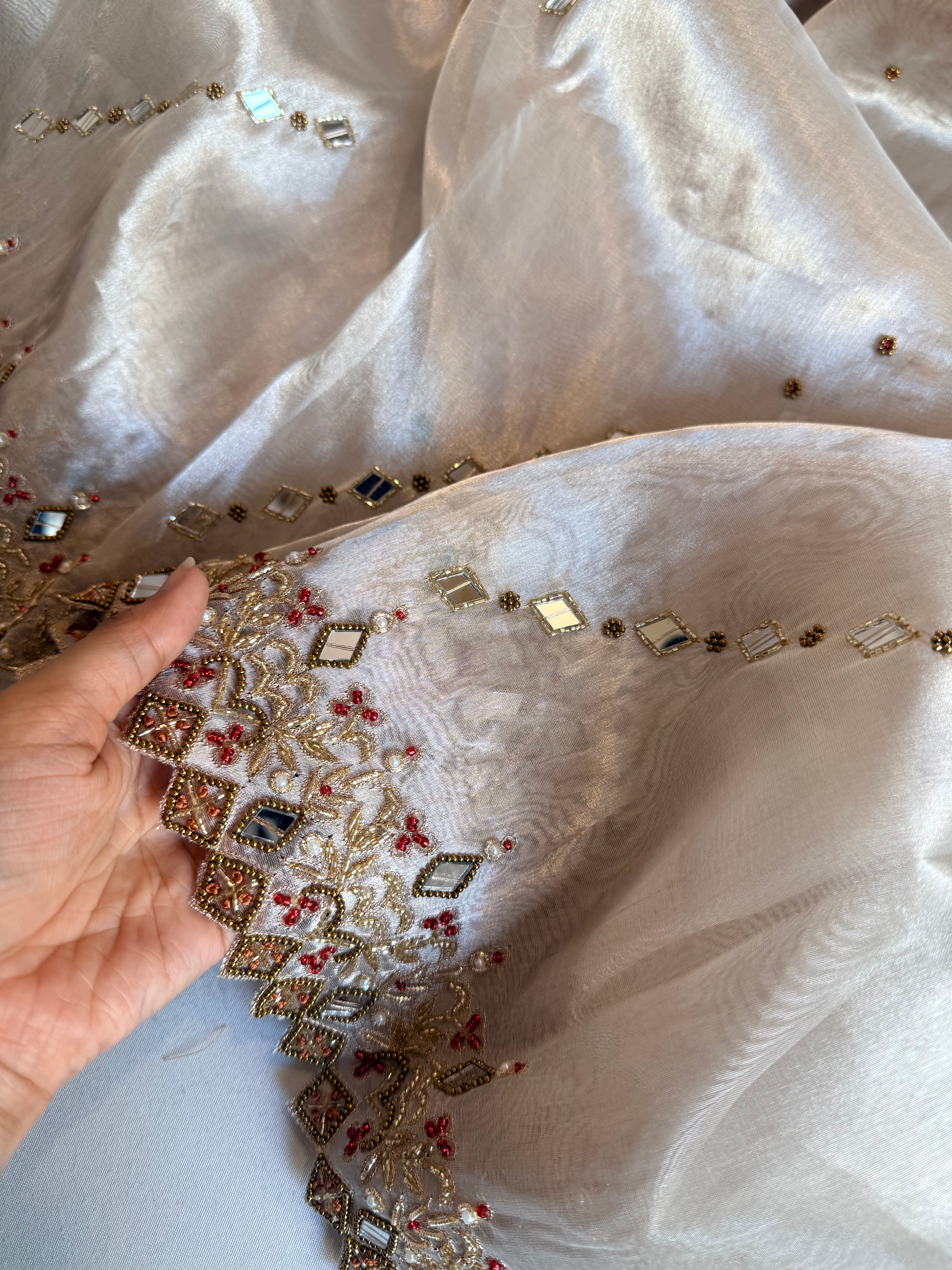 Jheel edit tissue silk diamond hand embroidered kadhwa saree