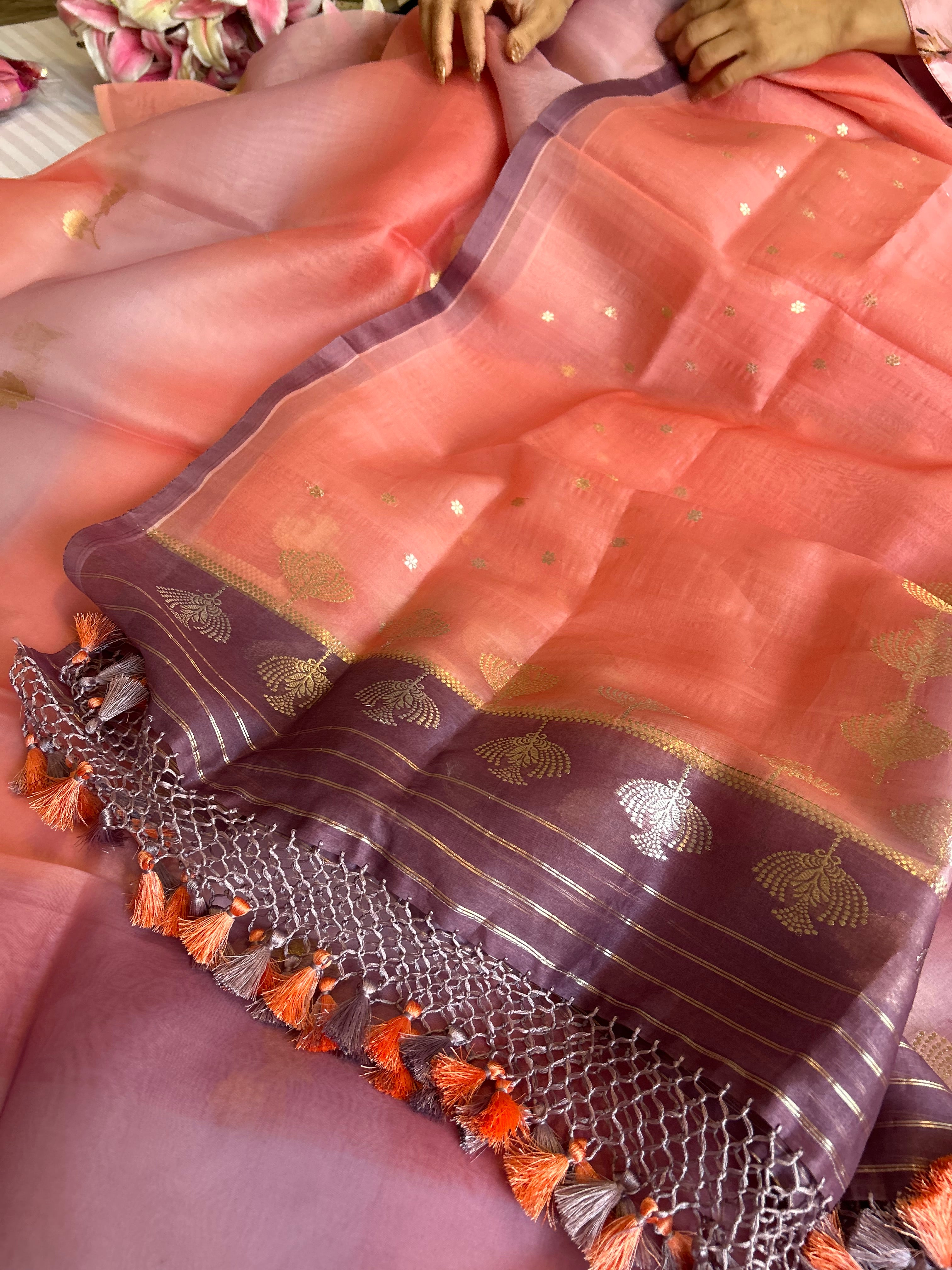 Rainbow dye banarasi kora silk kadhwa buti suit sets