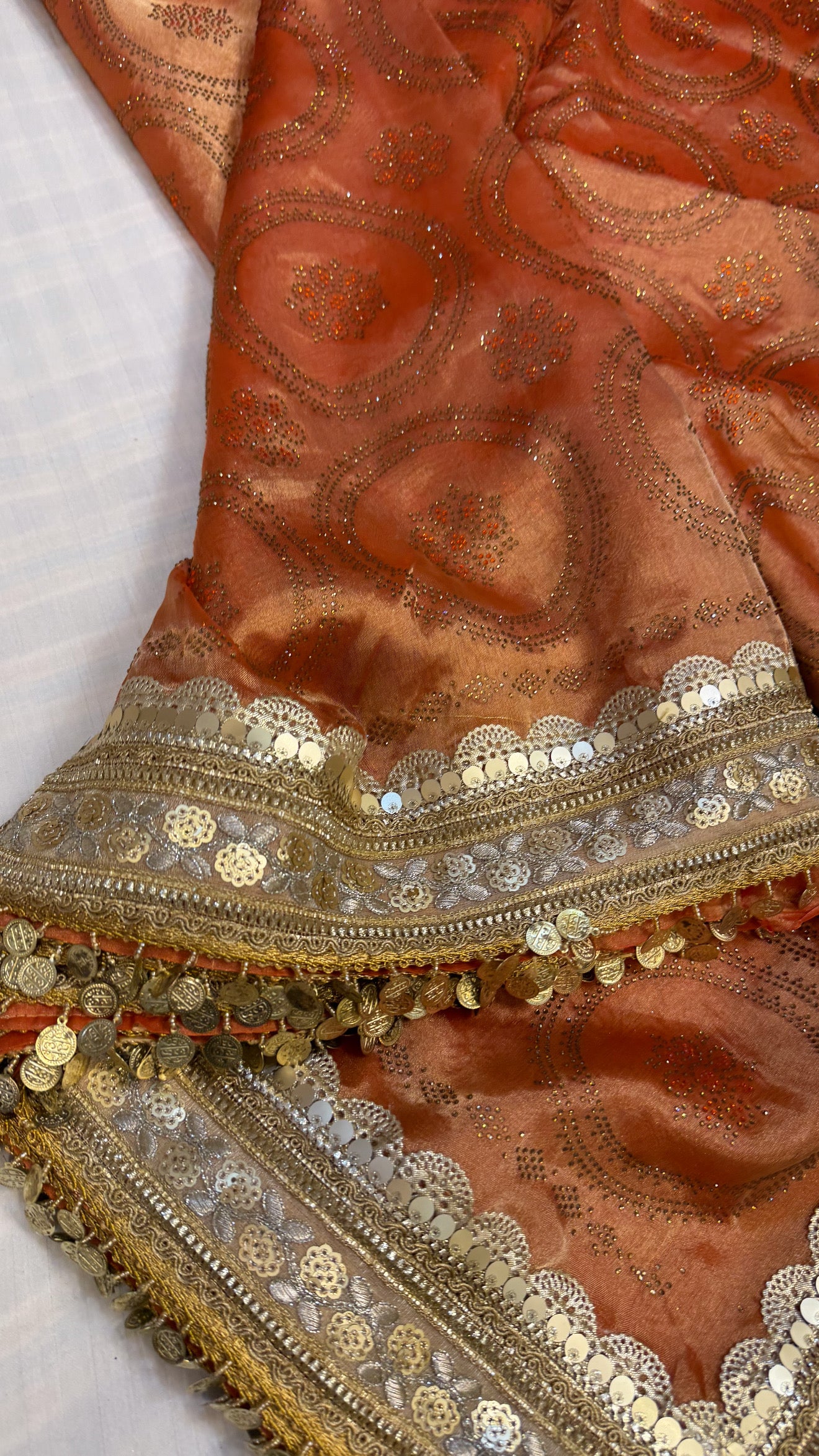 Sitara stonework tangerine orange tissue silk gotapatti saree