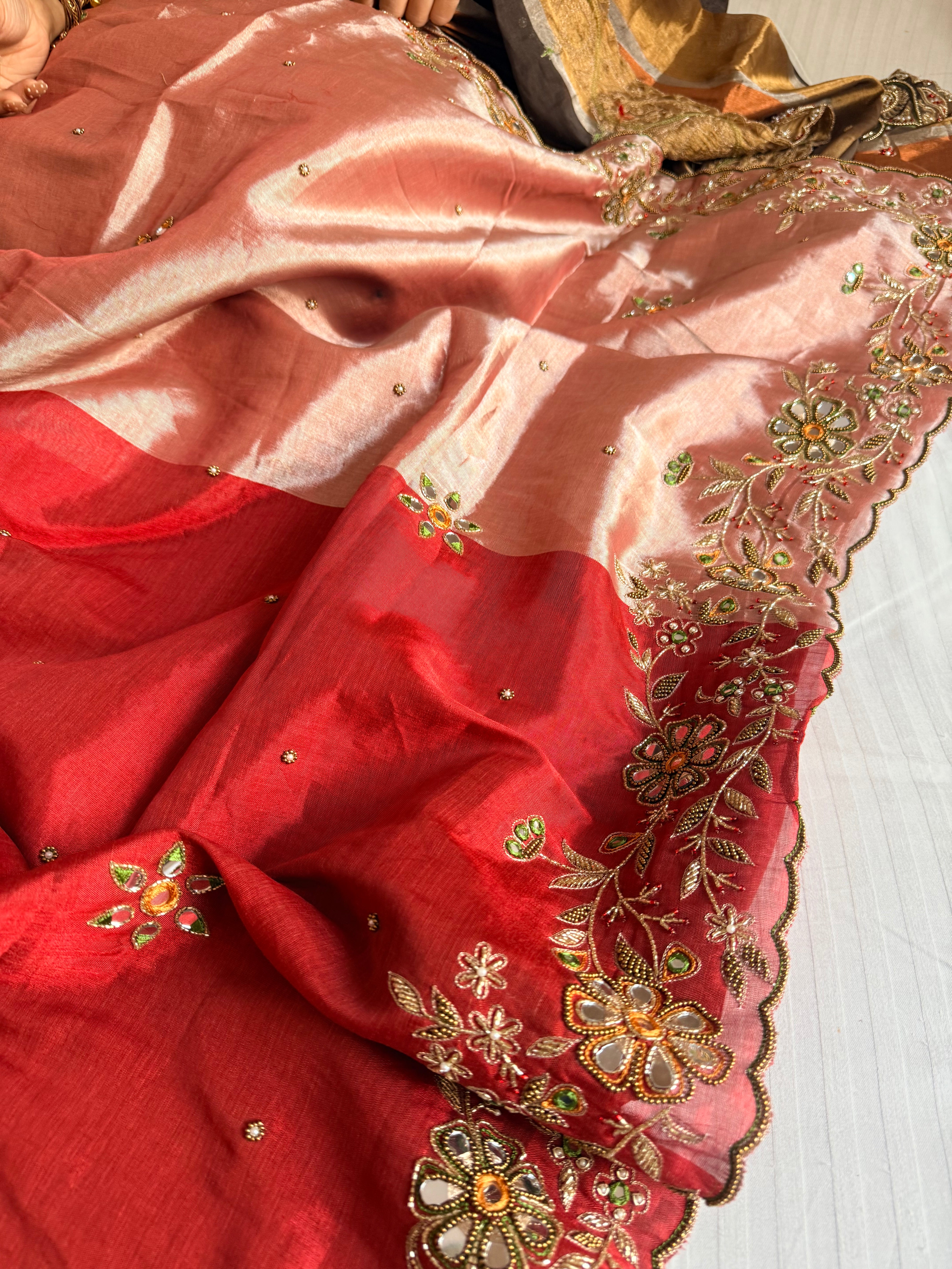 Kanjivaram banarasi tissue silk hand embroidered kadhwa saree with katan silk blouse