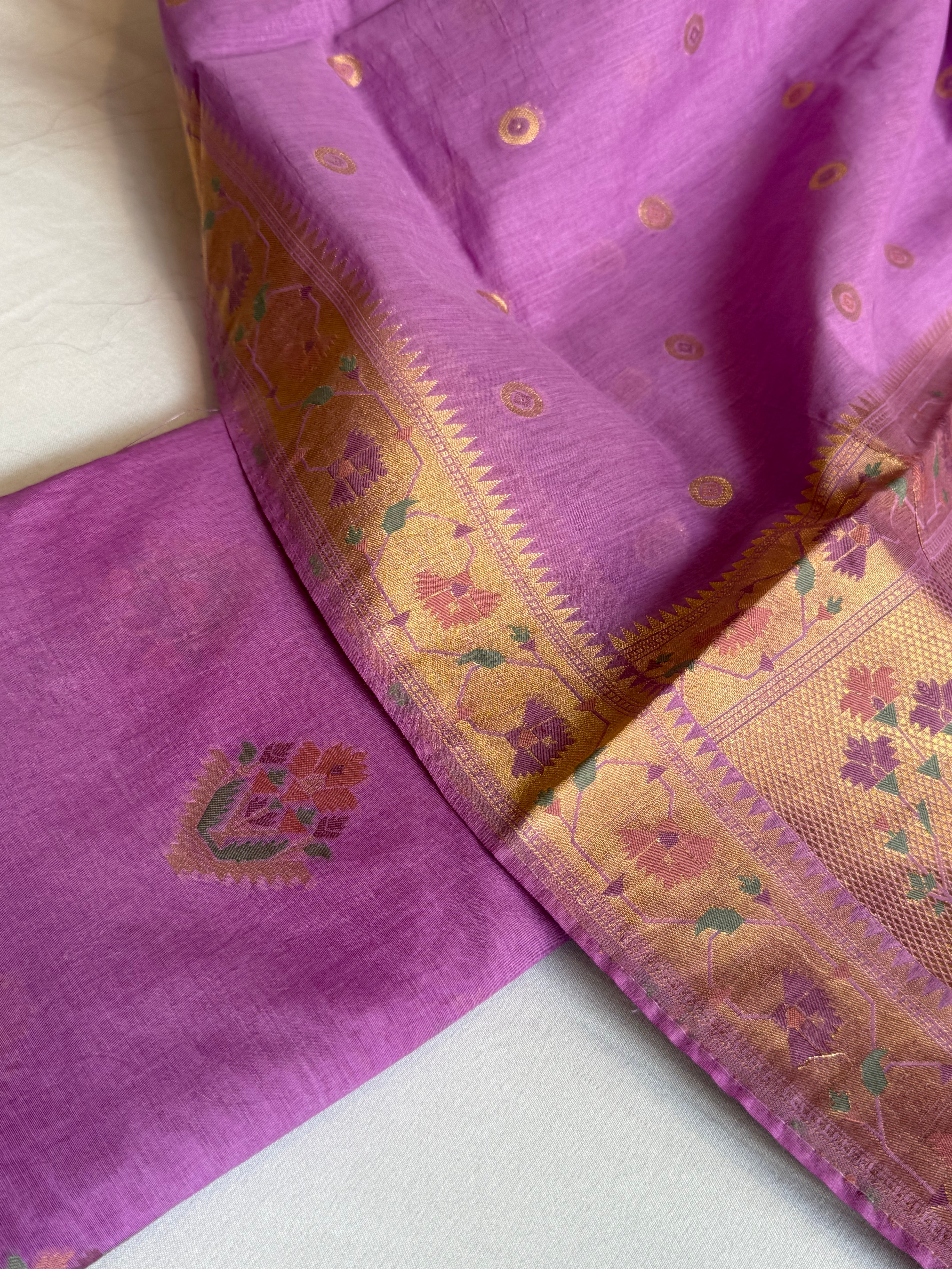 Deep lavender banarasi cotton meenakari kadhwa suit set