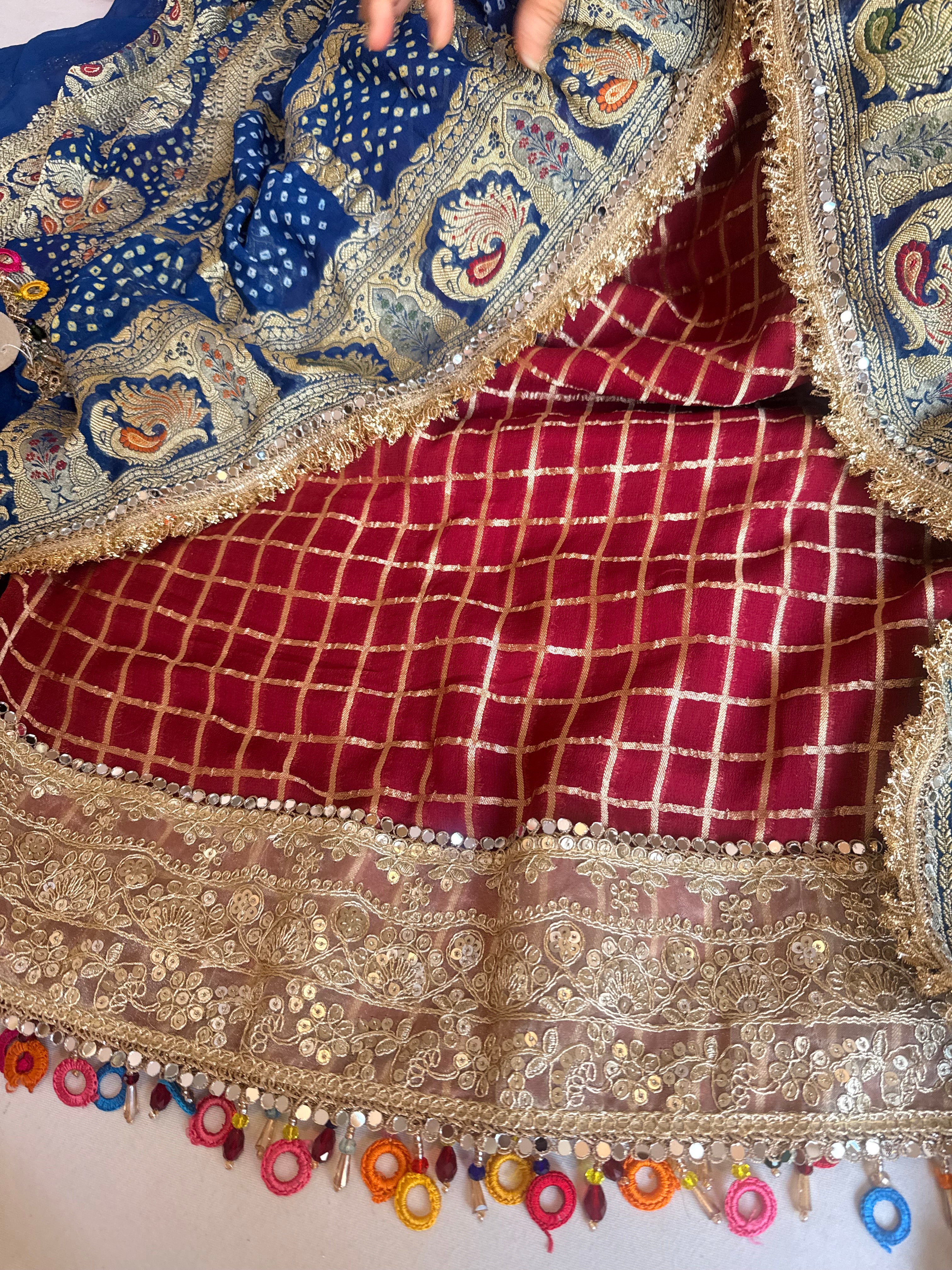 Banarasi chiffon gorgette bandhej gharchola weaving suit set