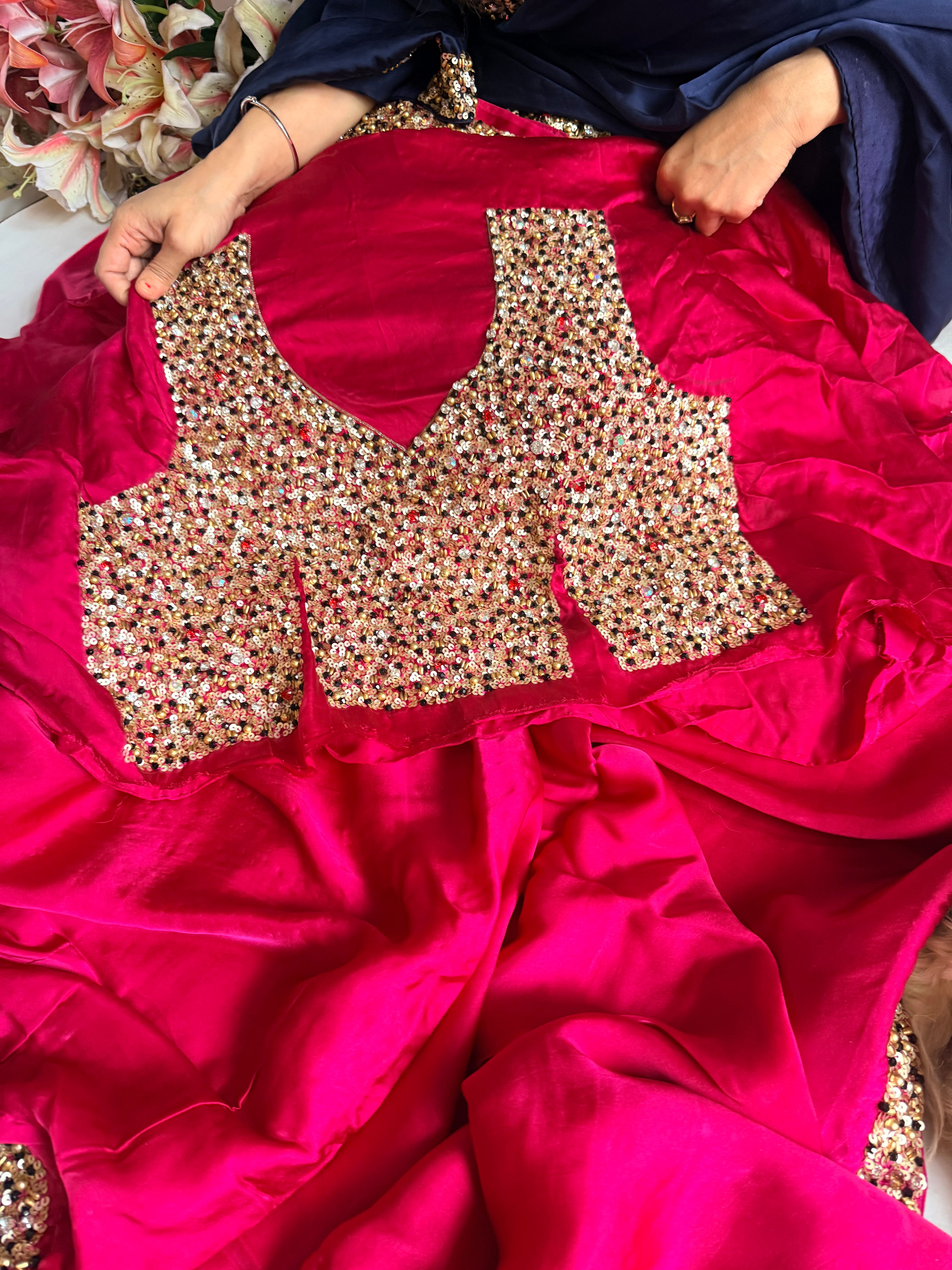 Mashru banarasi satin-sequin work hand embroidered cocktail edit saree