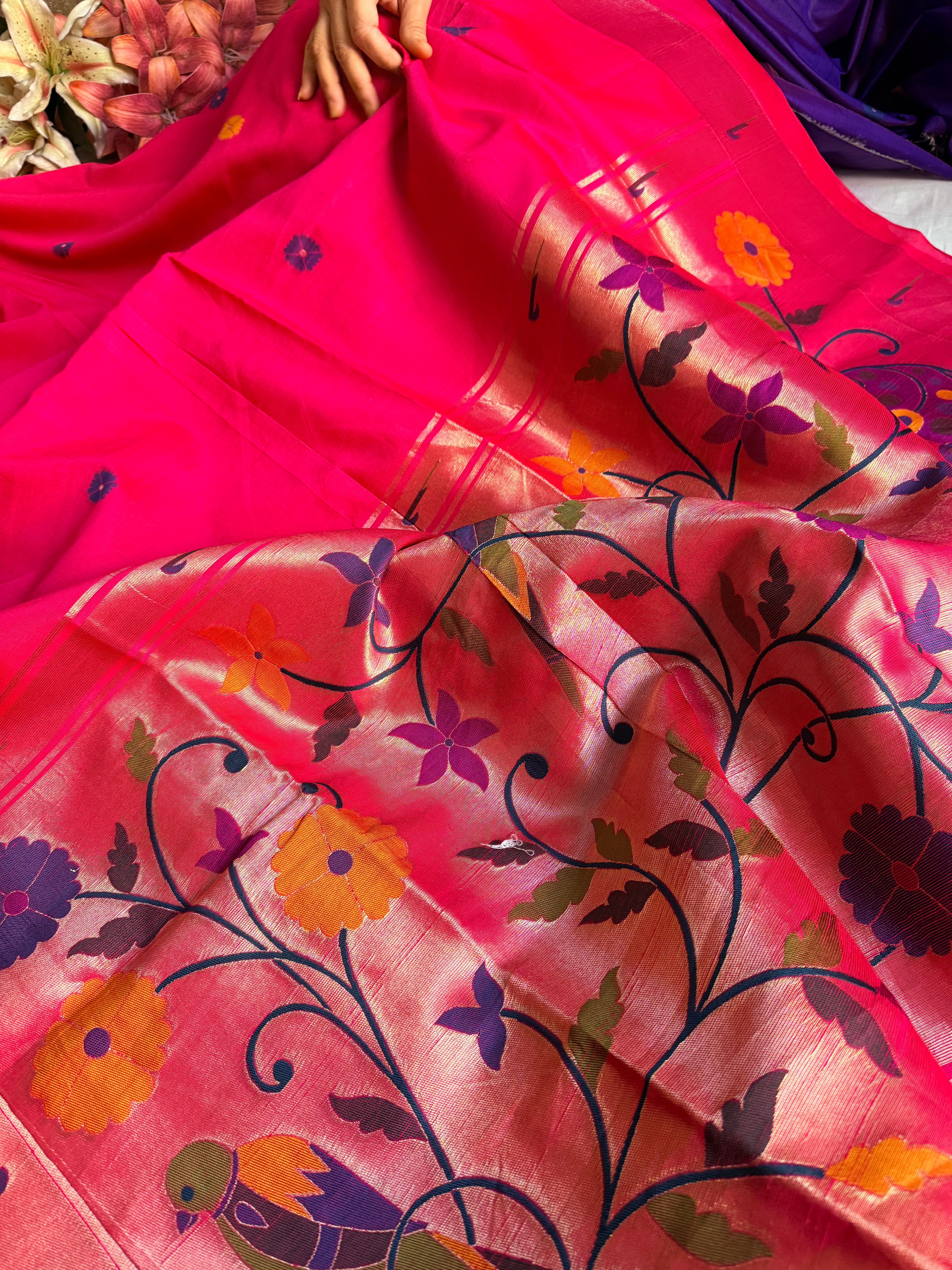 Banarasi chanderi paithani border meenakari saree