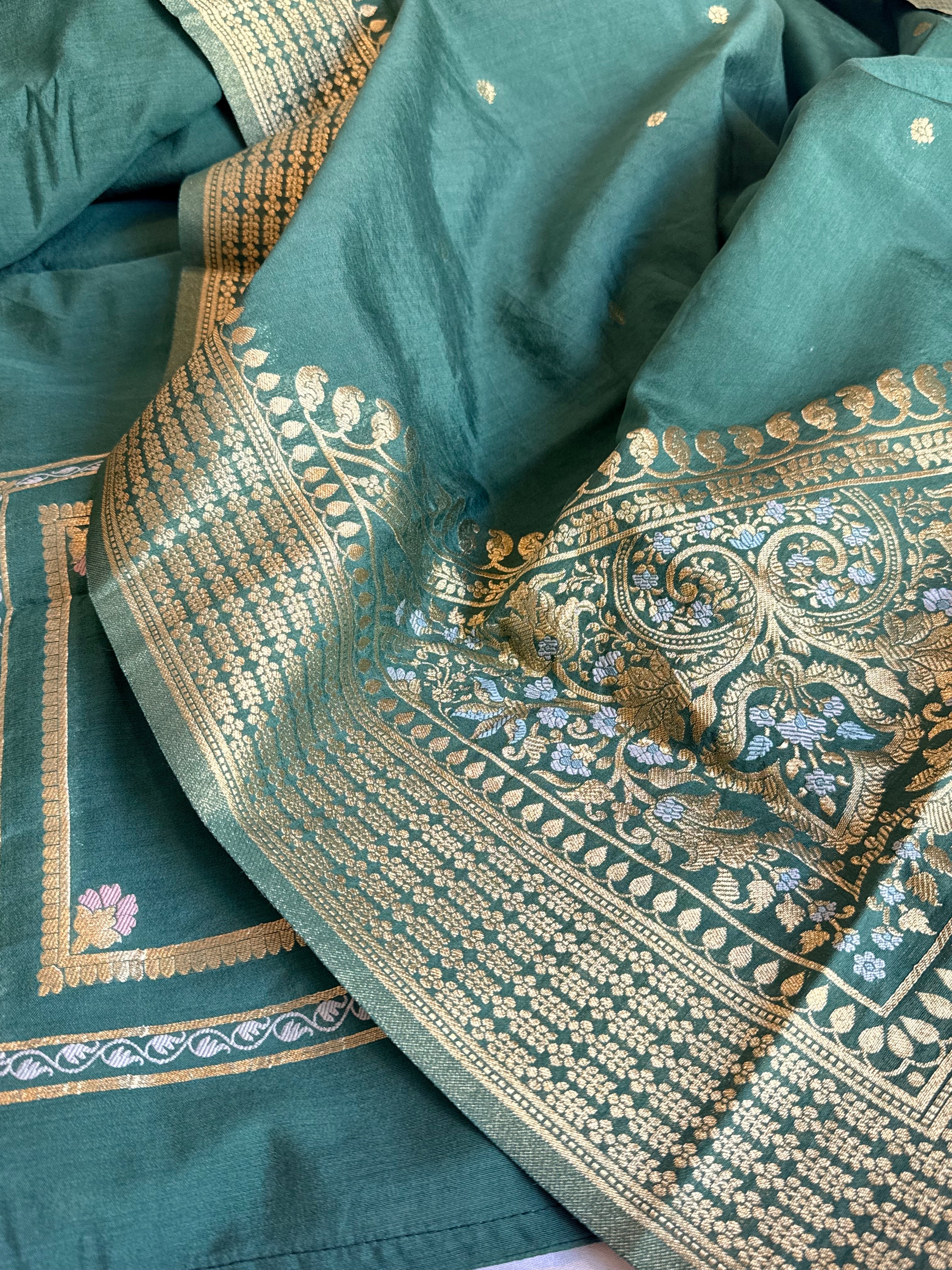 Below 10k - Mughal design inspired cotton silk banarasi suit set