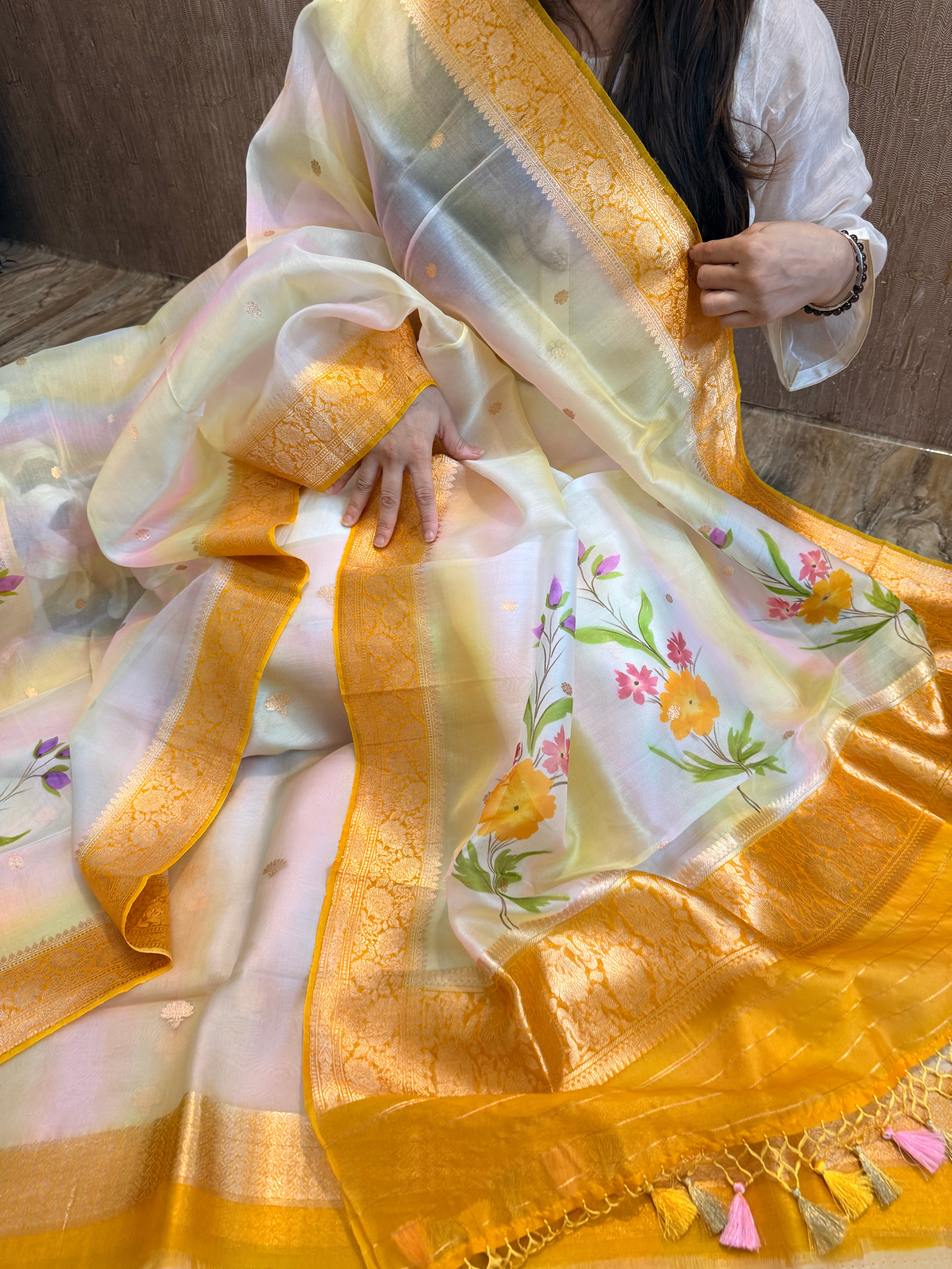 Rainbow chap dye kora silk handpainted suit sets
