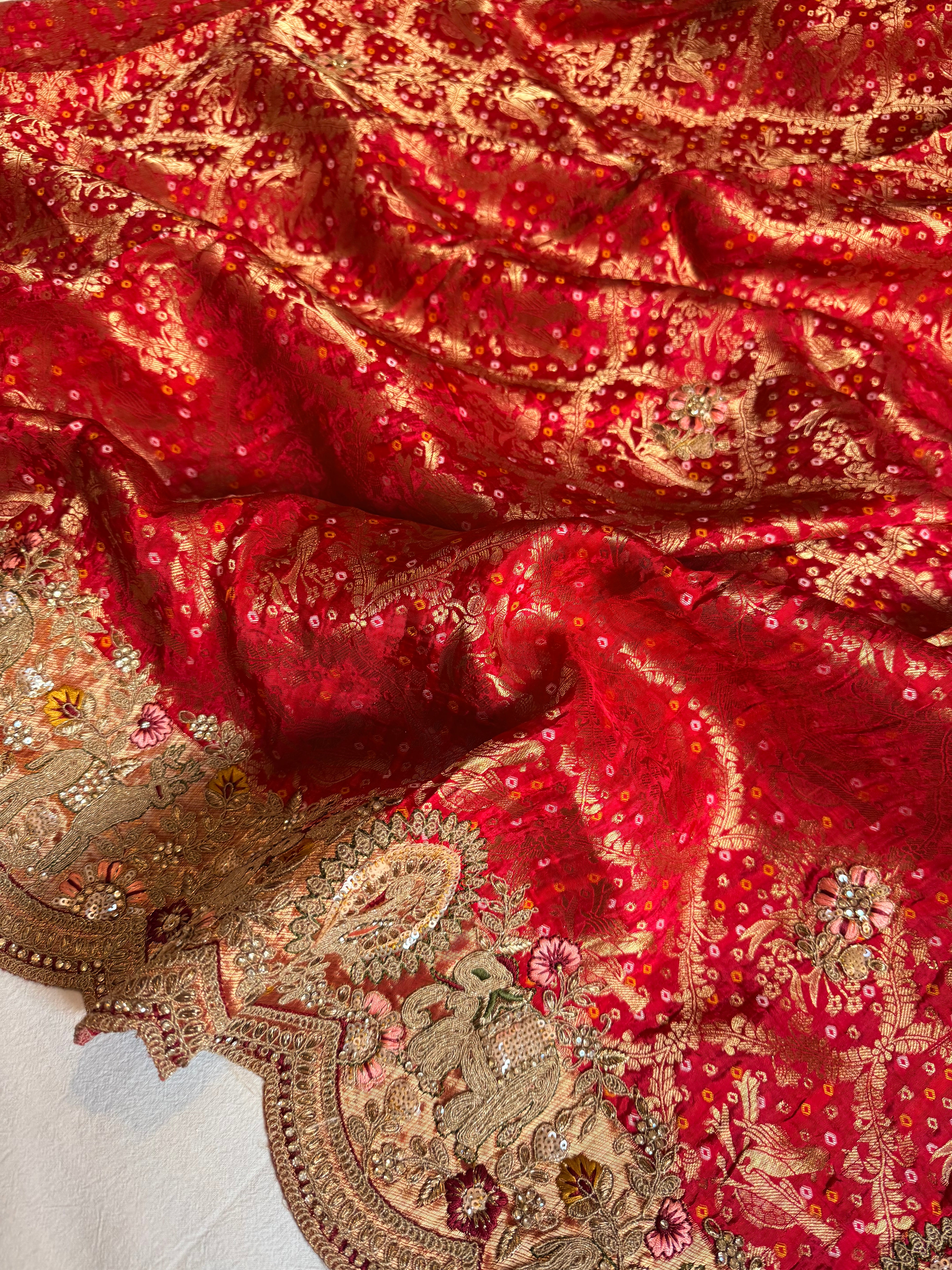 Banarasi bandhej crepe tissue silk embroidered saree