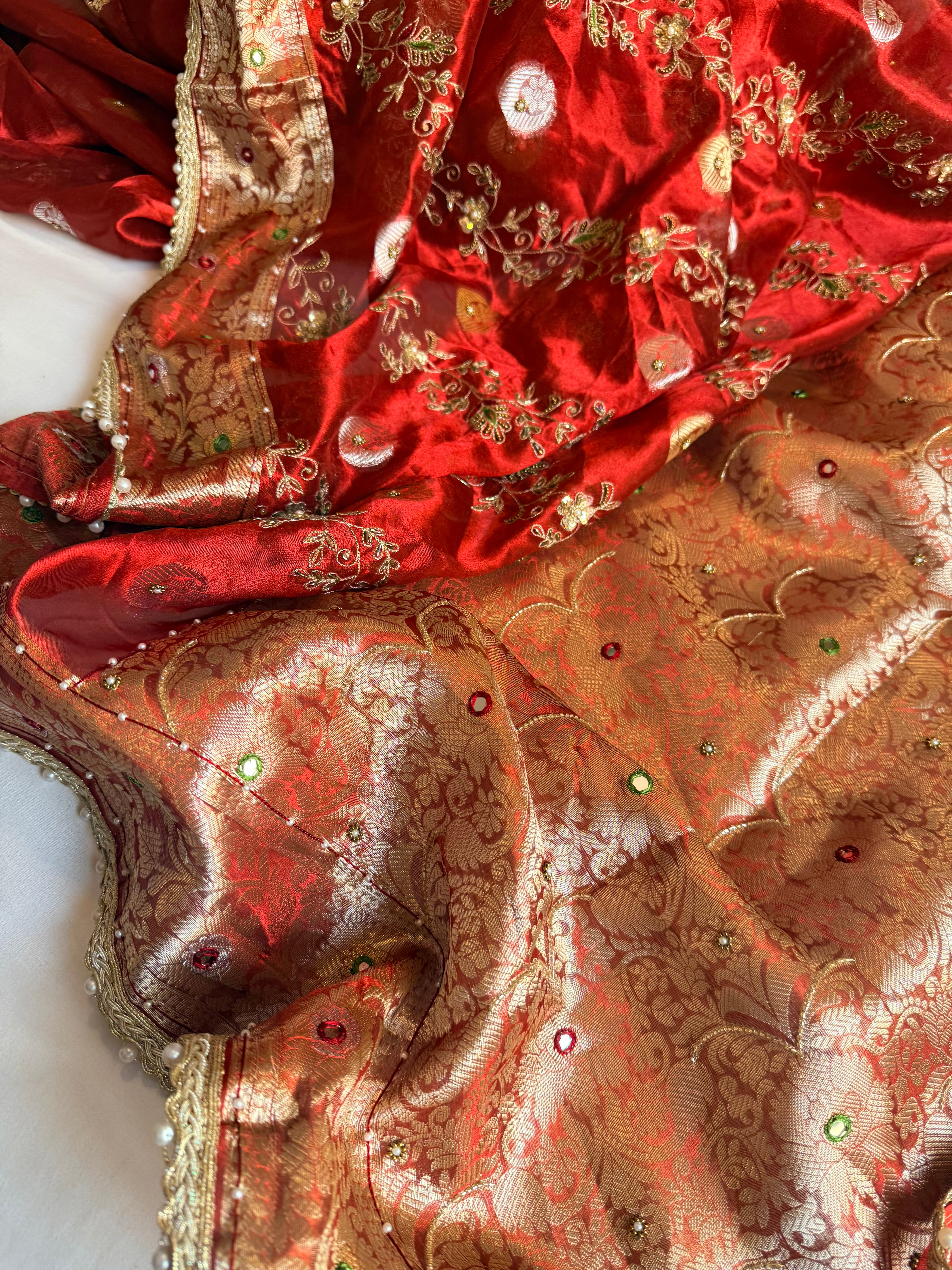 Maharani chand buta kadhwa tissue silk hand embroidered saree duppata set