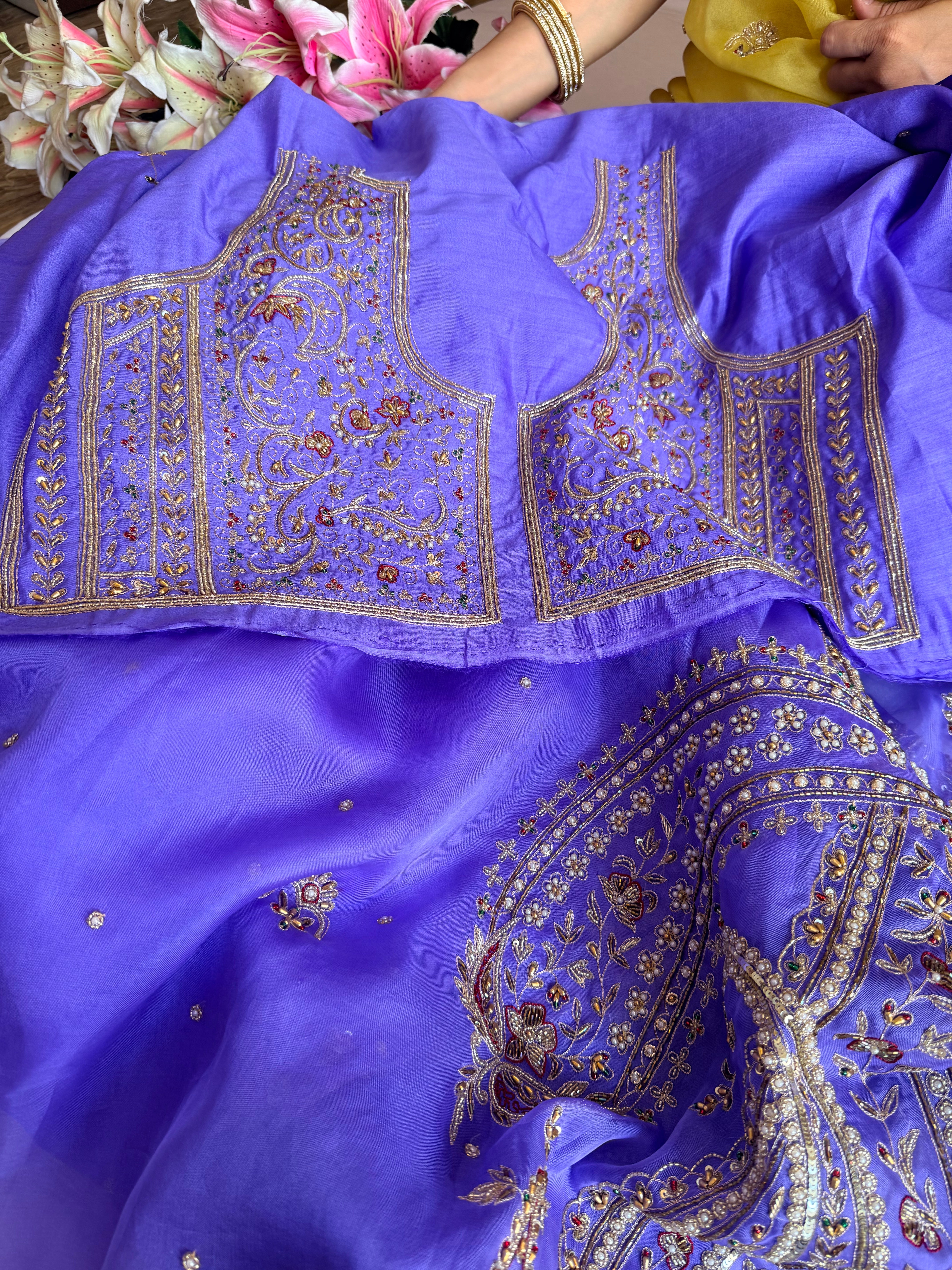 Mummy ki purani wali saree edit - Brinjal purple kora silk kadhwa hand embroidered saree
