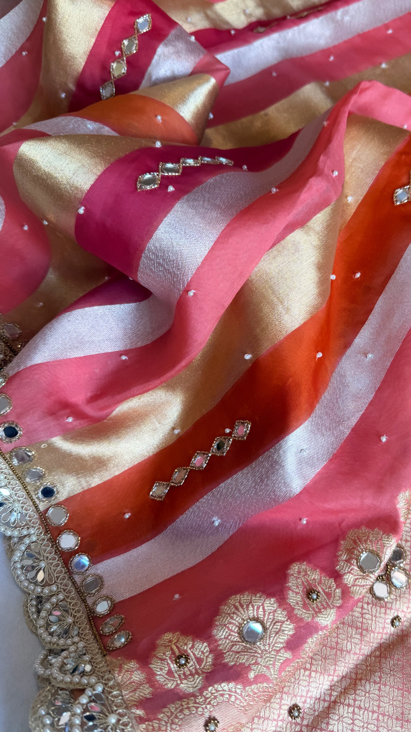 Rang birangi 2.0 - Kora silk mirrorwork hand embroidered rangkaat saree