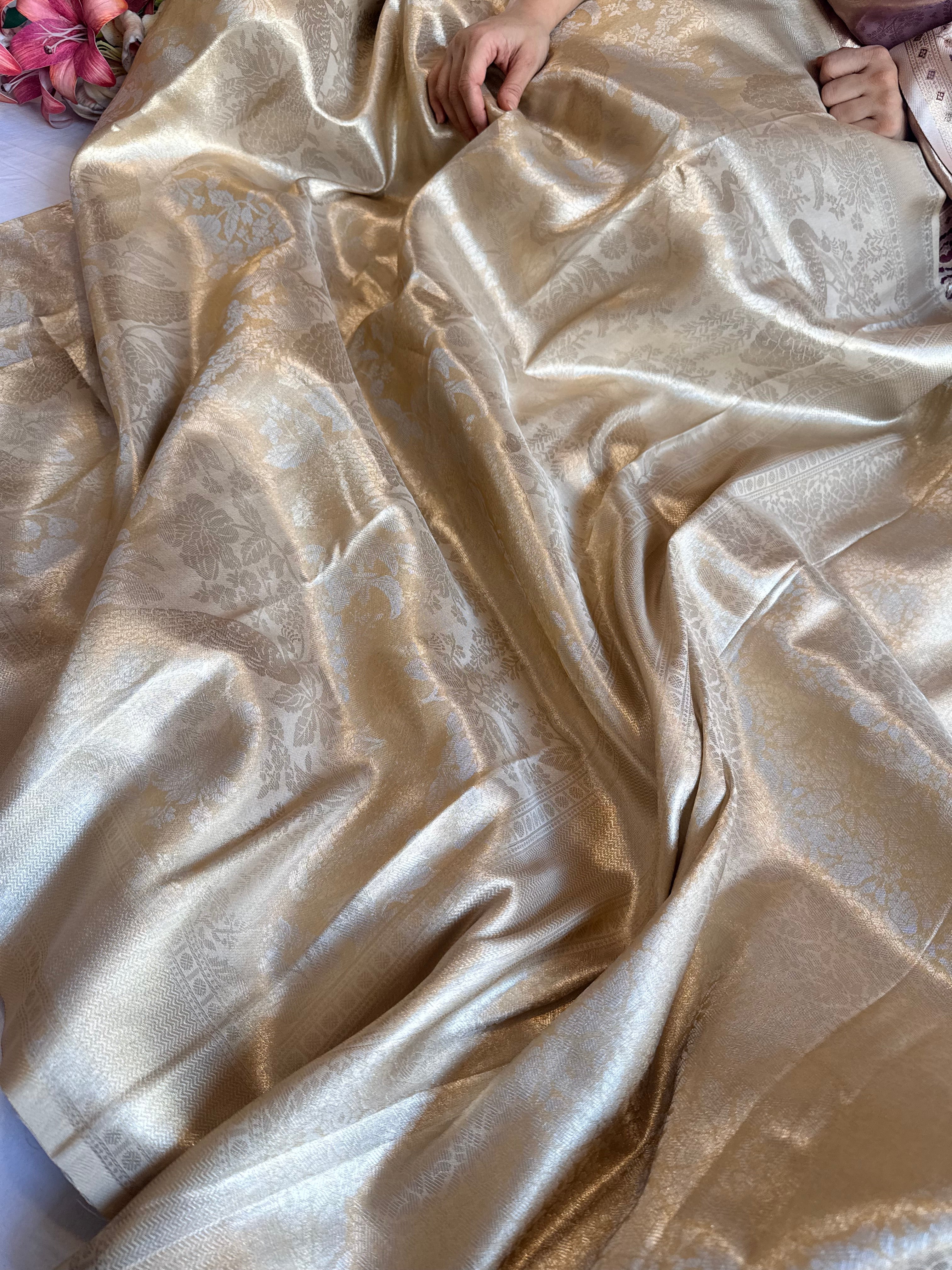 Kanjivaram inspired - Champagne gold tissue brocade kadhwa weaving saree