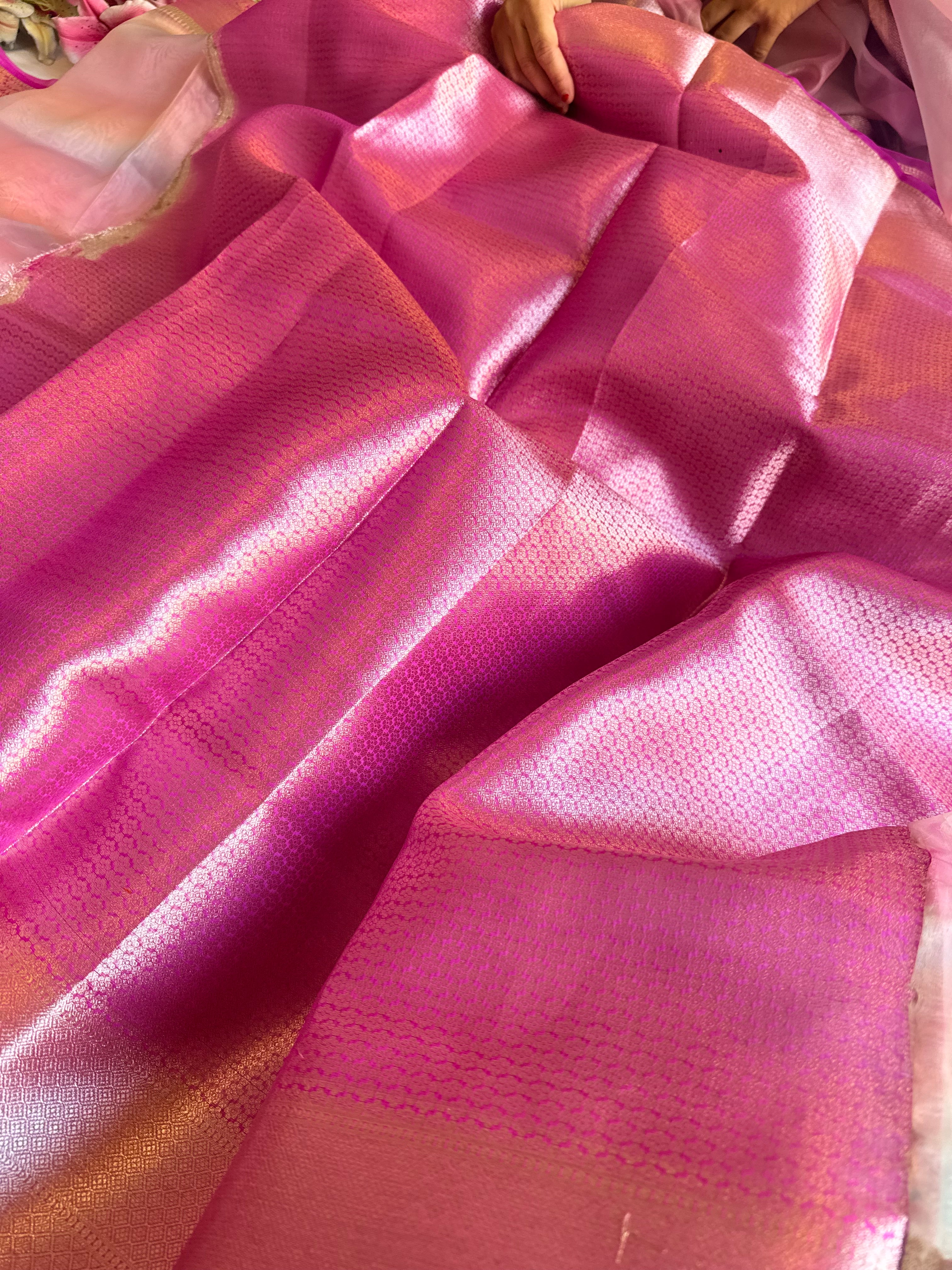 Banarasi kora silk rainbow dyed kadhwa saree with gotapatti work