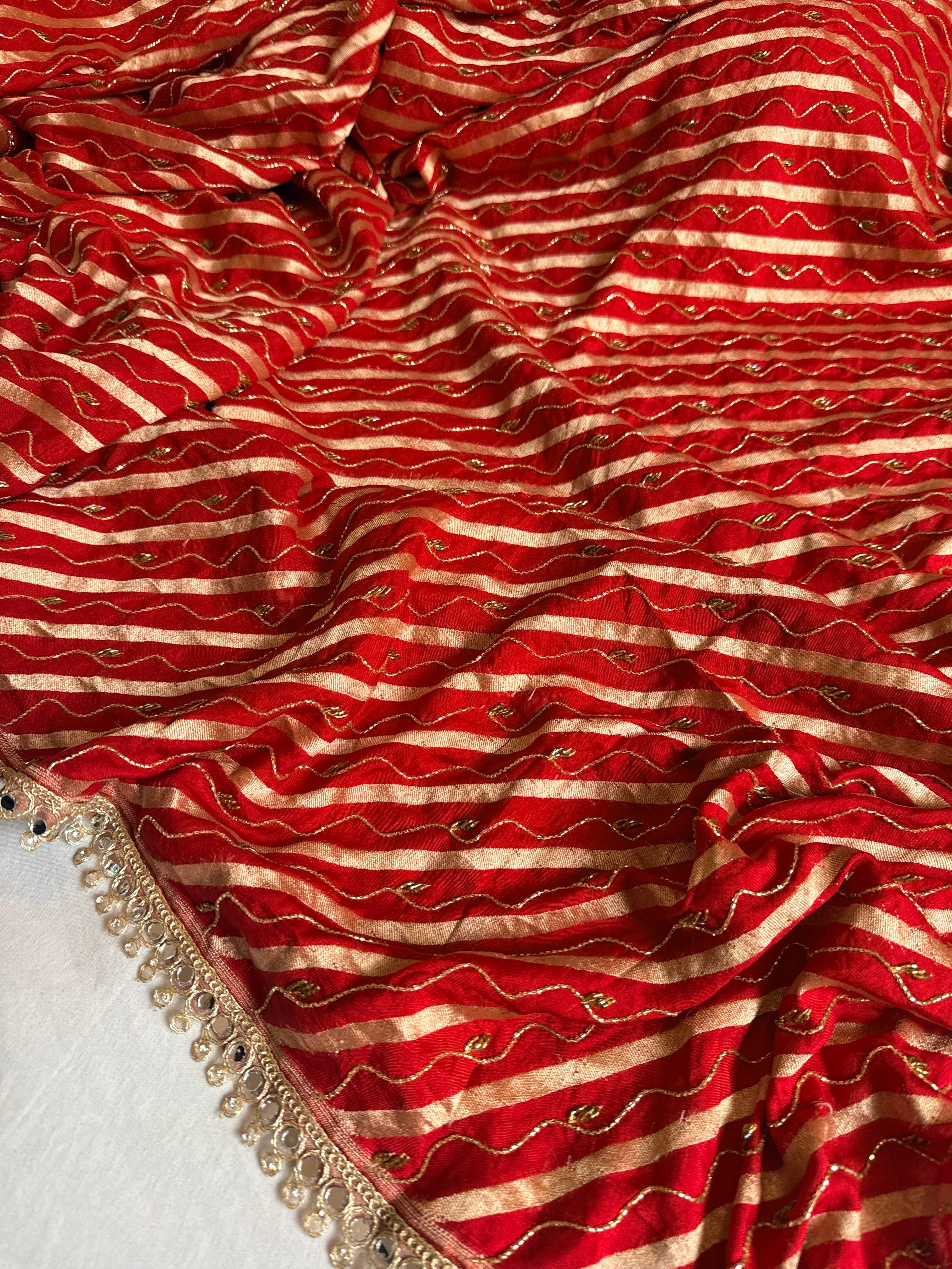 Moonga silk bridal red hand embroidered jadauwork kadhwa saree