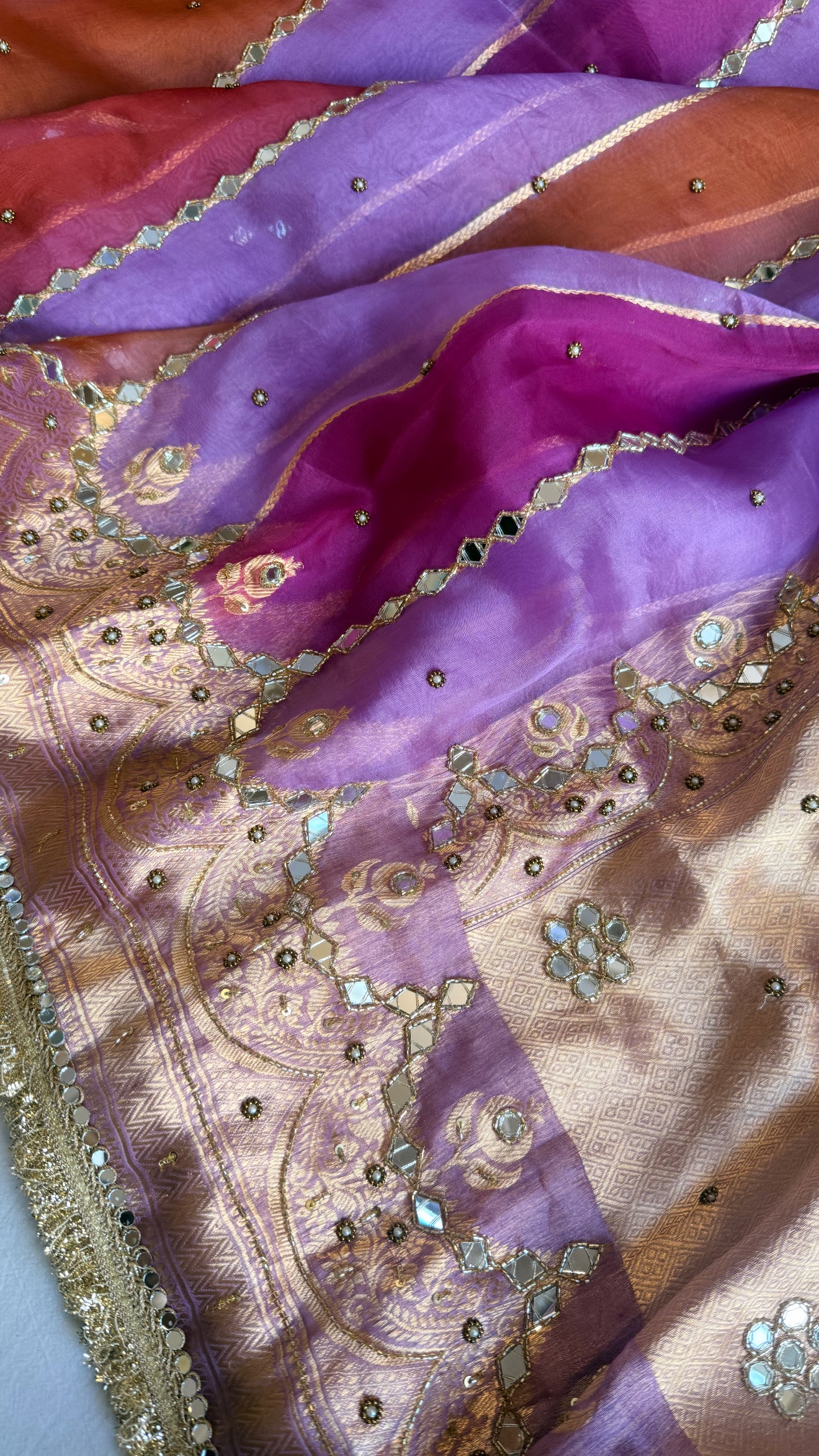 Rang birangi 2.0 - Kora silk mirrorwork hand embroidered rangkaat saree