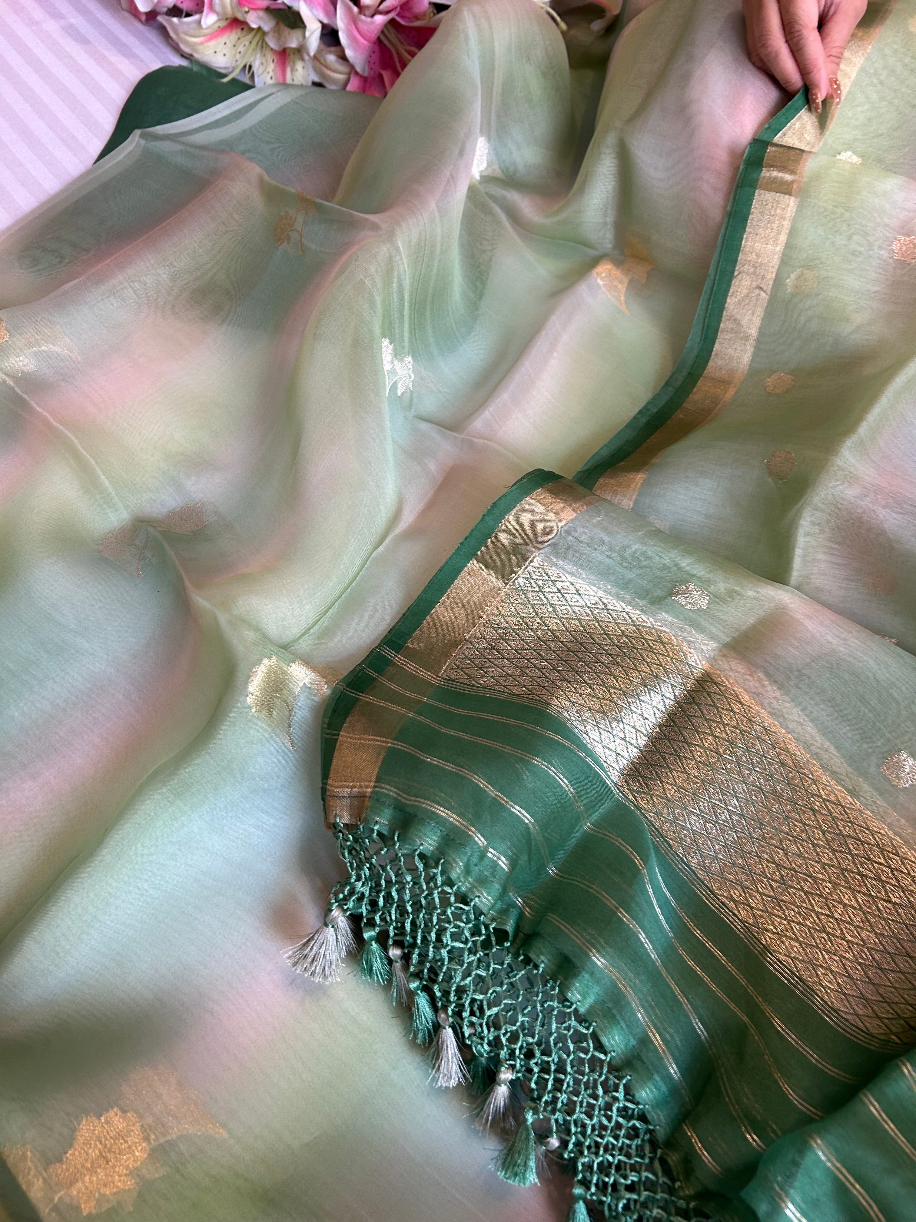 Rainbow dye banarasi kora silk kadhwa buti suit sets