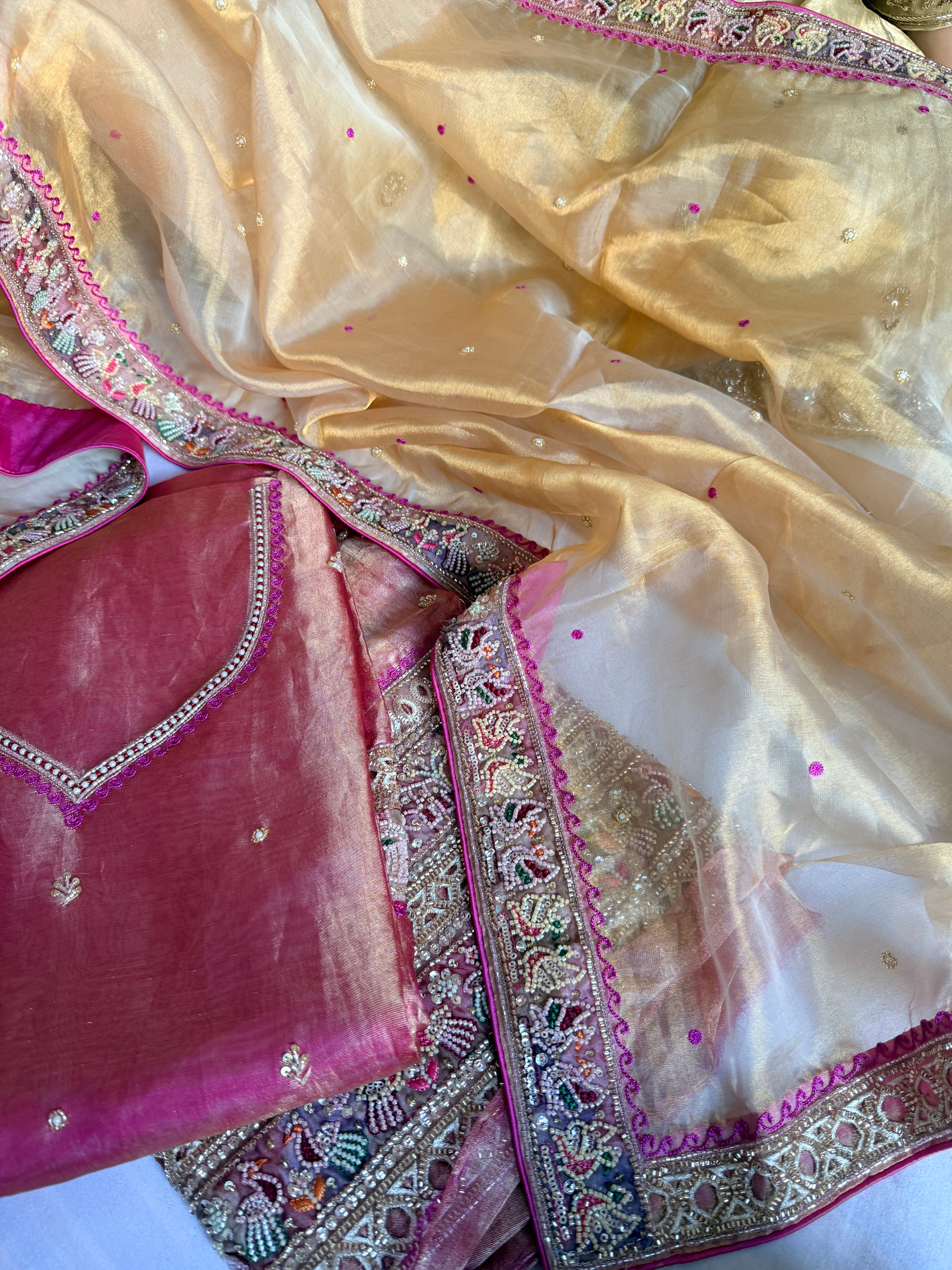 Patola patchwork tissue silk hand embroidered suit sets