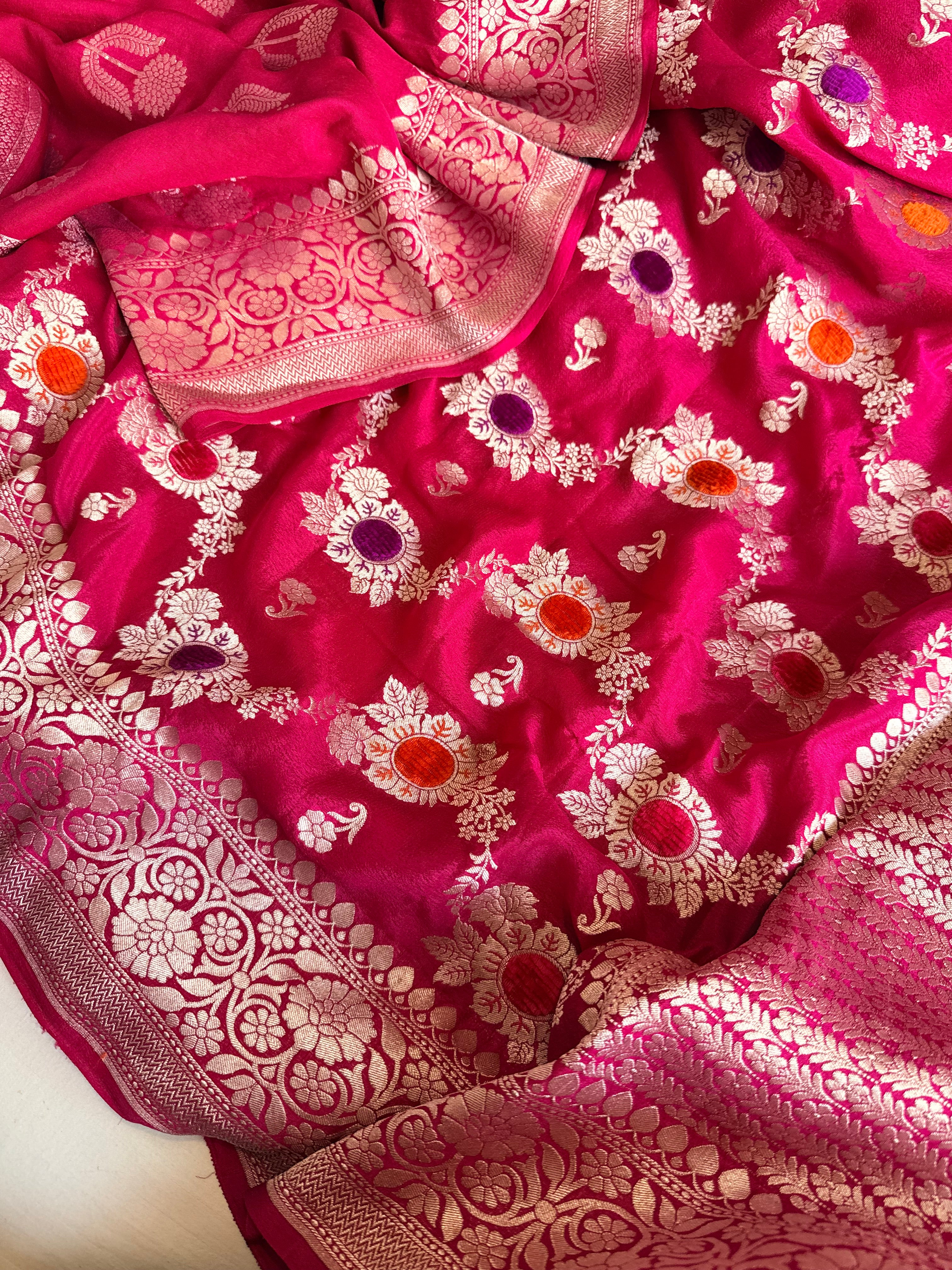 Fusion edit - Banarasi gorgette velvet meenakari kadhwa saree