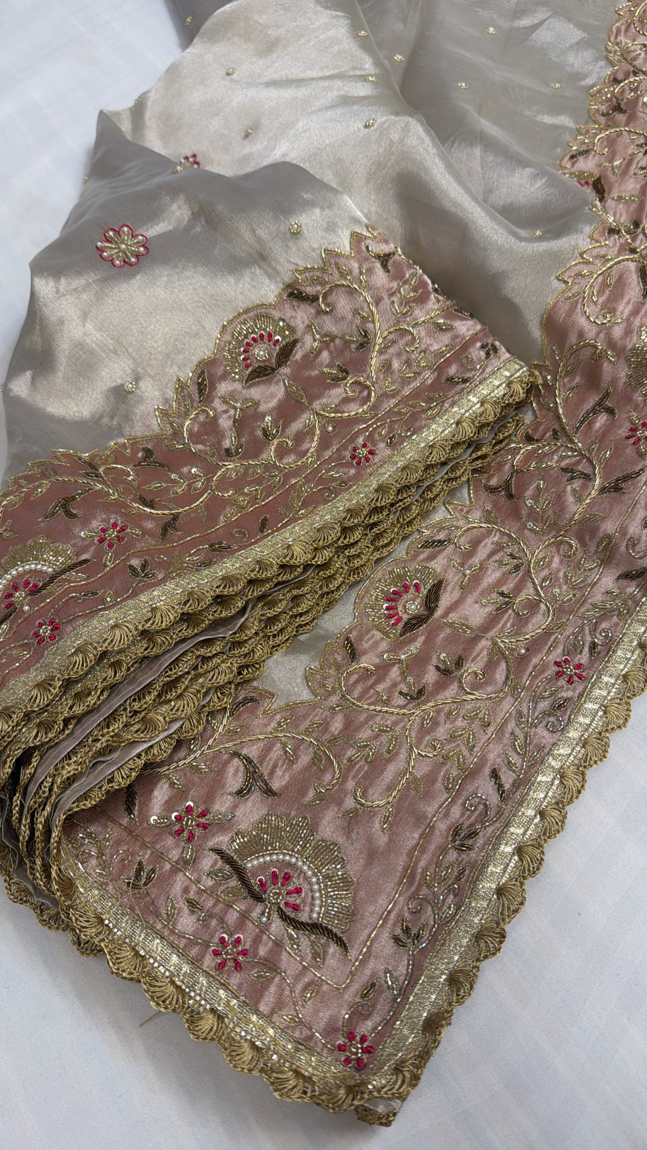 Banarasi heavy zardozi border tissue silk hand embroidered saree
