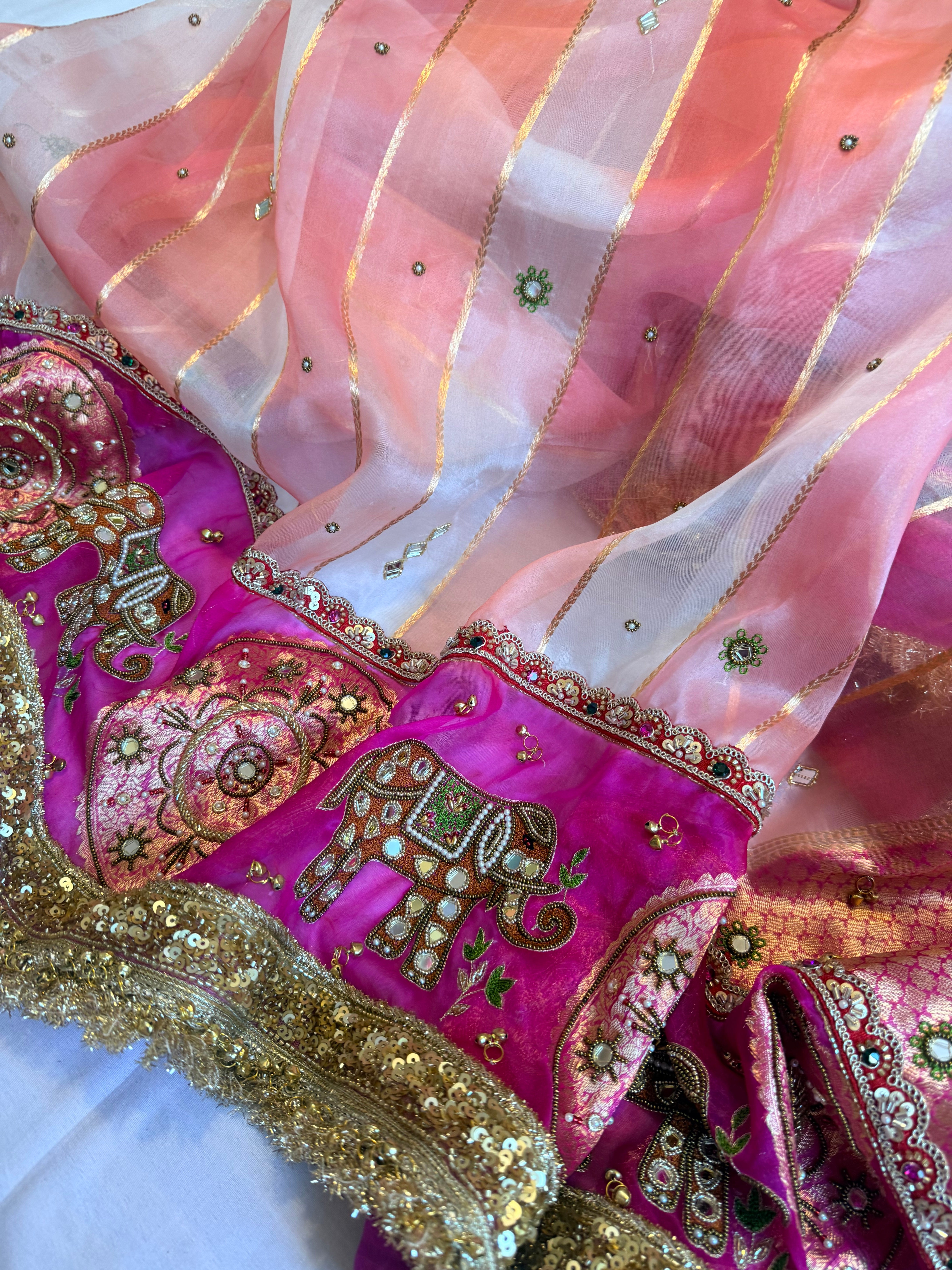 Navratan edit - Gola buti and hathi work hand embroidered kora silk saree