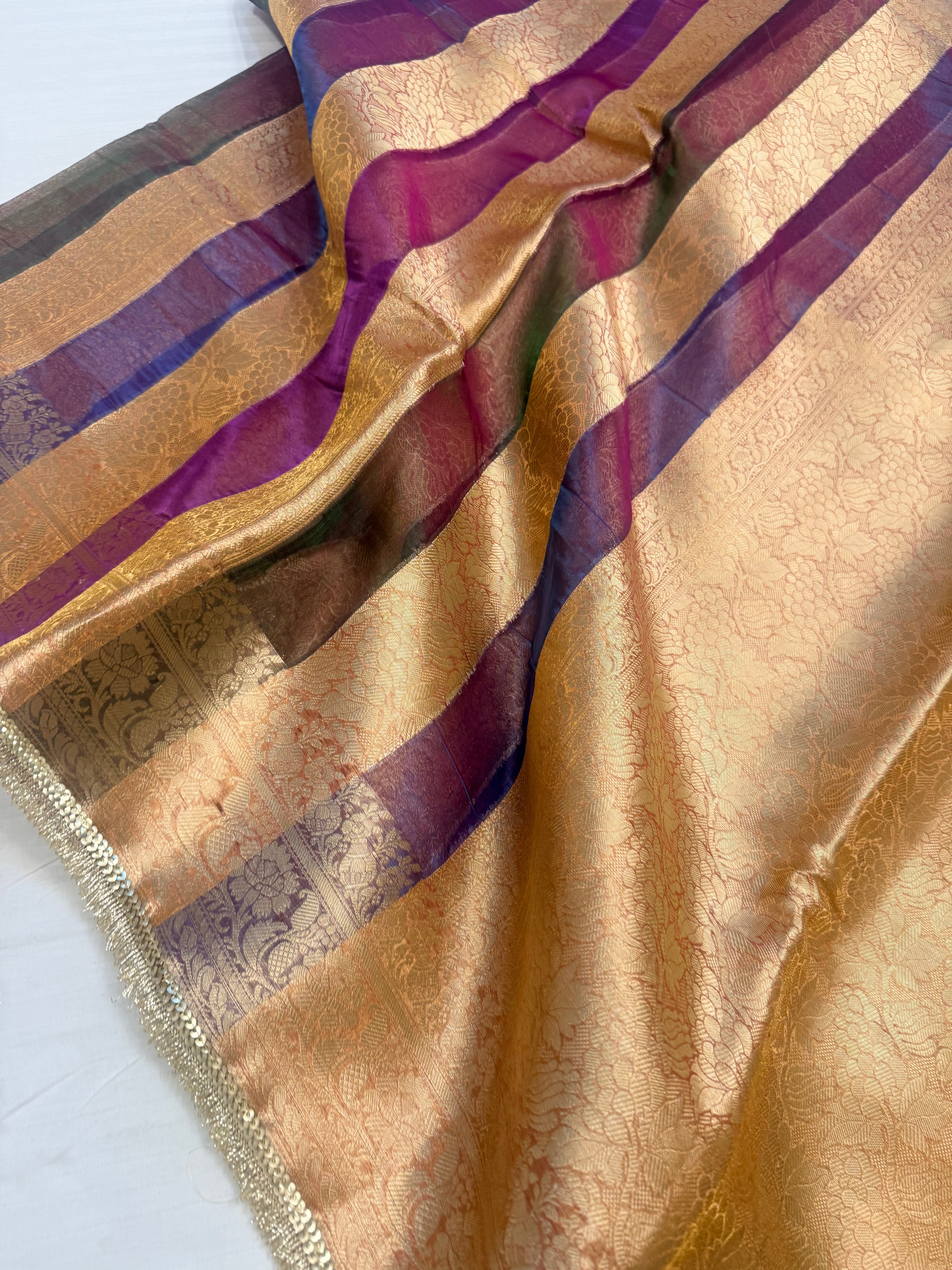 Husn tissue silk rangkaat striped weaving kadhwa gotapatti saree