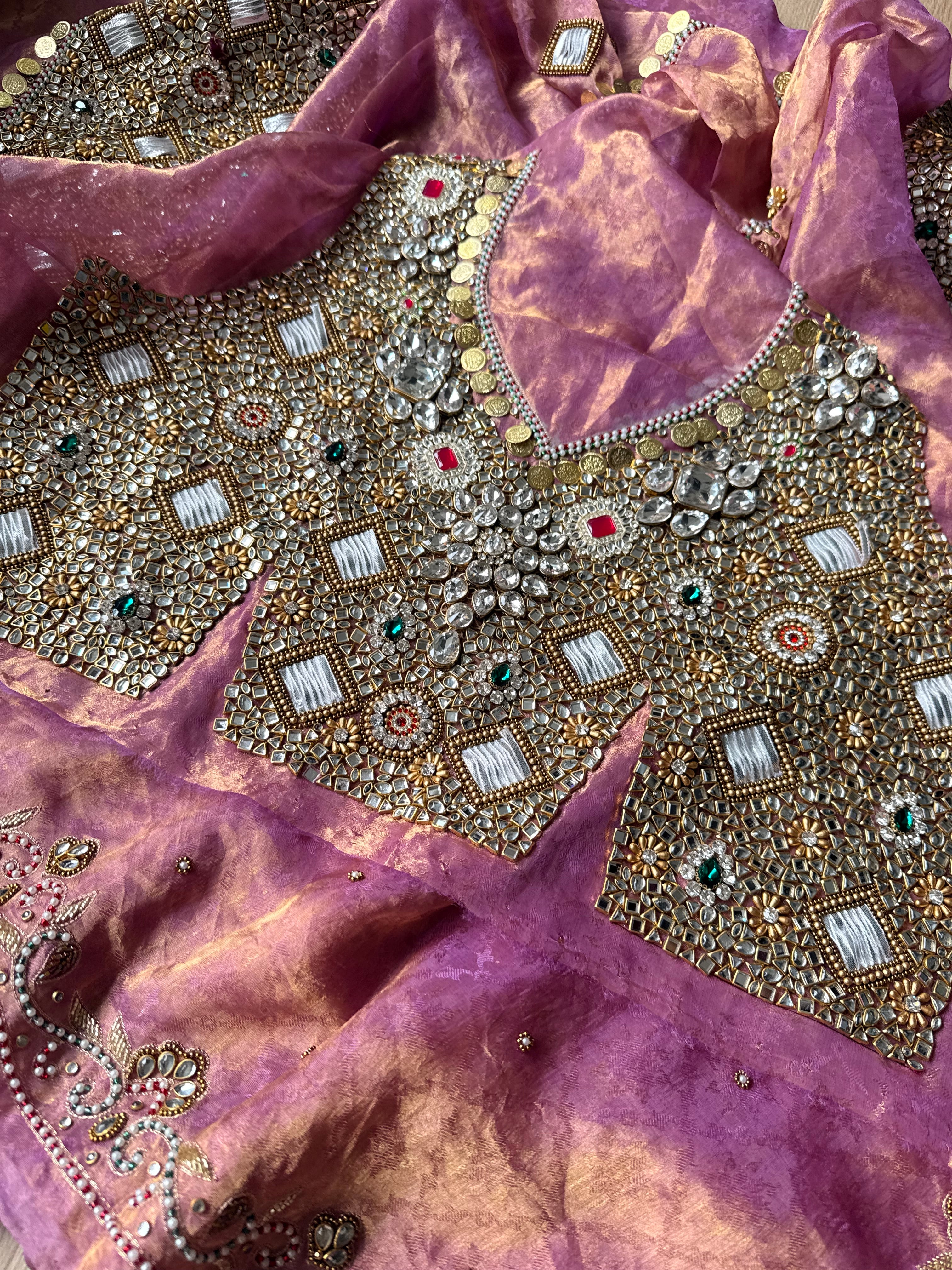 Jadauwork tissue tanchoi silk hand embroidered kadhwa saree