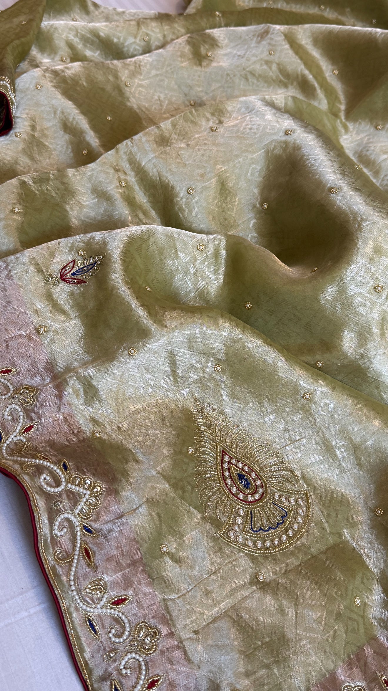 Pakeezah edit 2.0 - Mint green zardozi hand embroidered tissue silk kadhwa saree