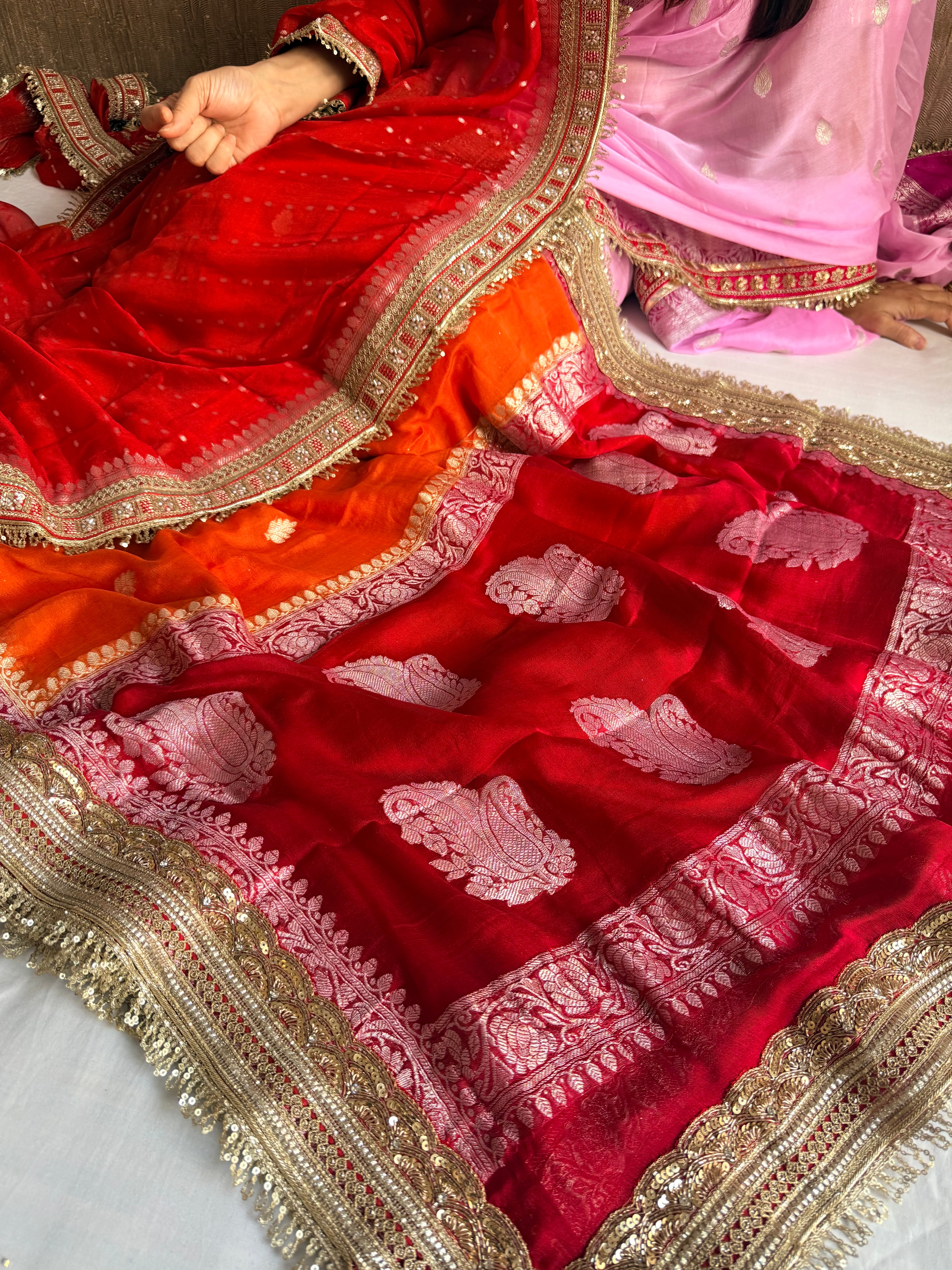 Sridevi edit - Chiffon banarasi gorgette chap dye kadhwa saree duppata set