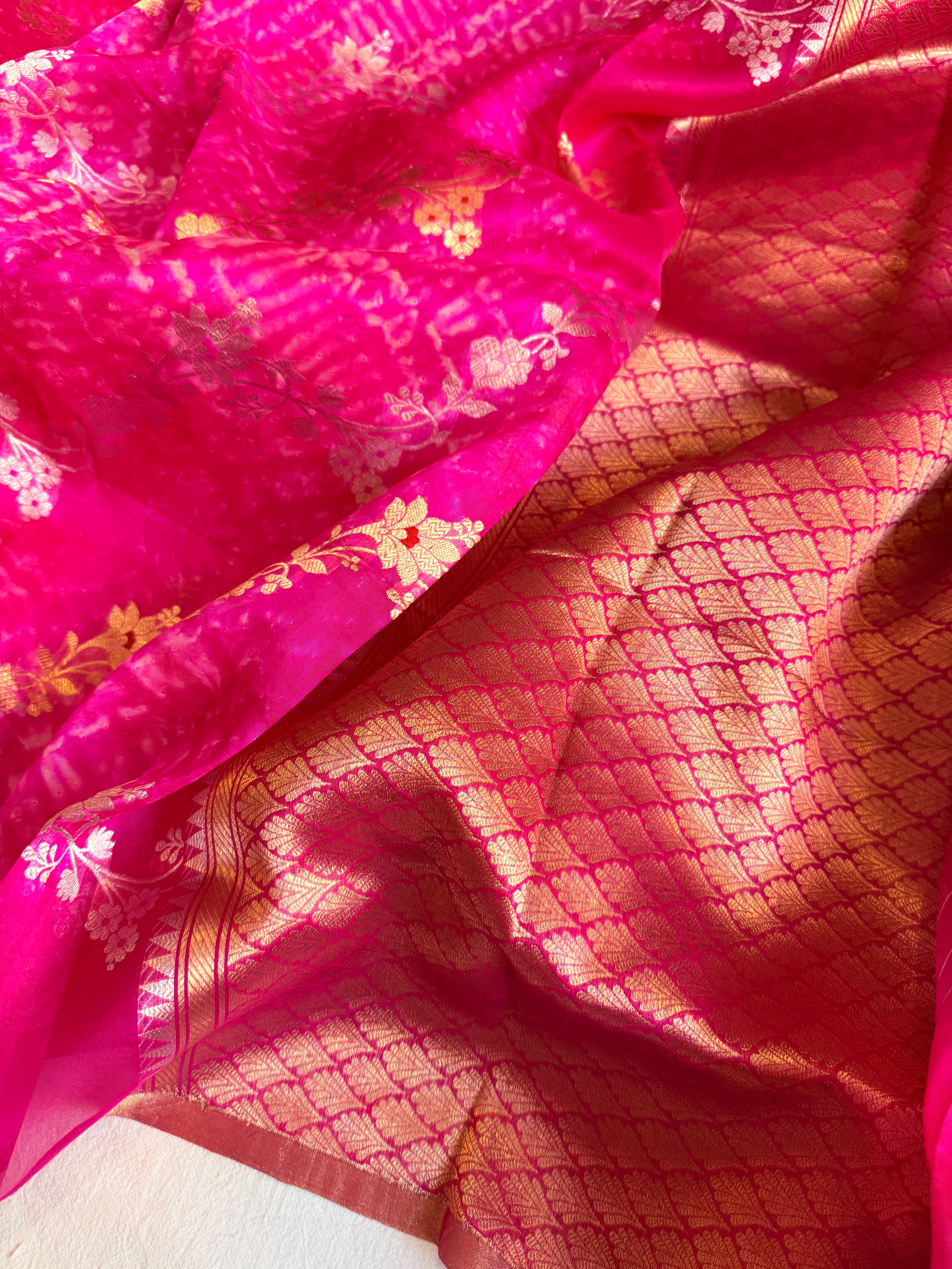 Shibori edit - Banarasi kora silk kadhwa buti shibori hand dyed saree