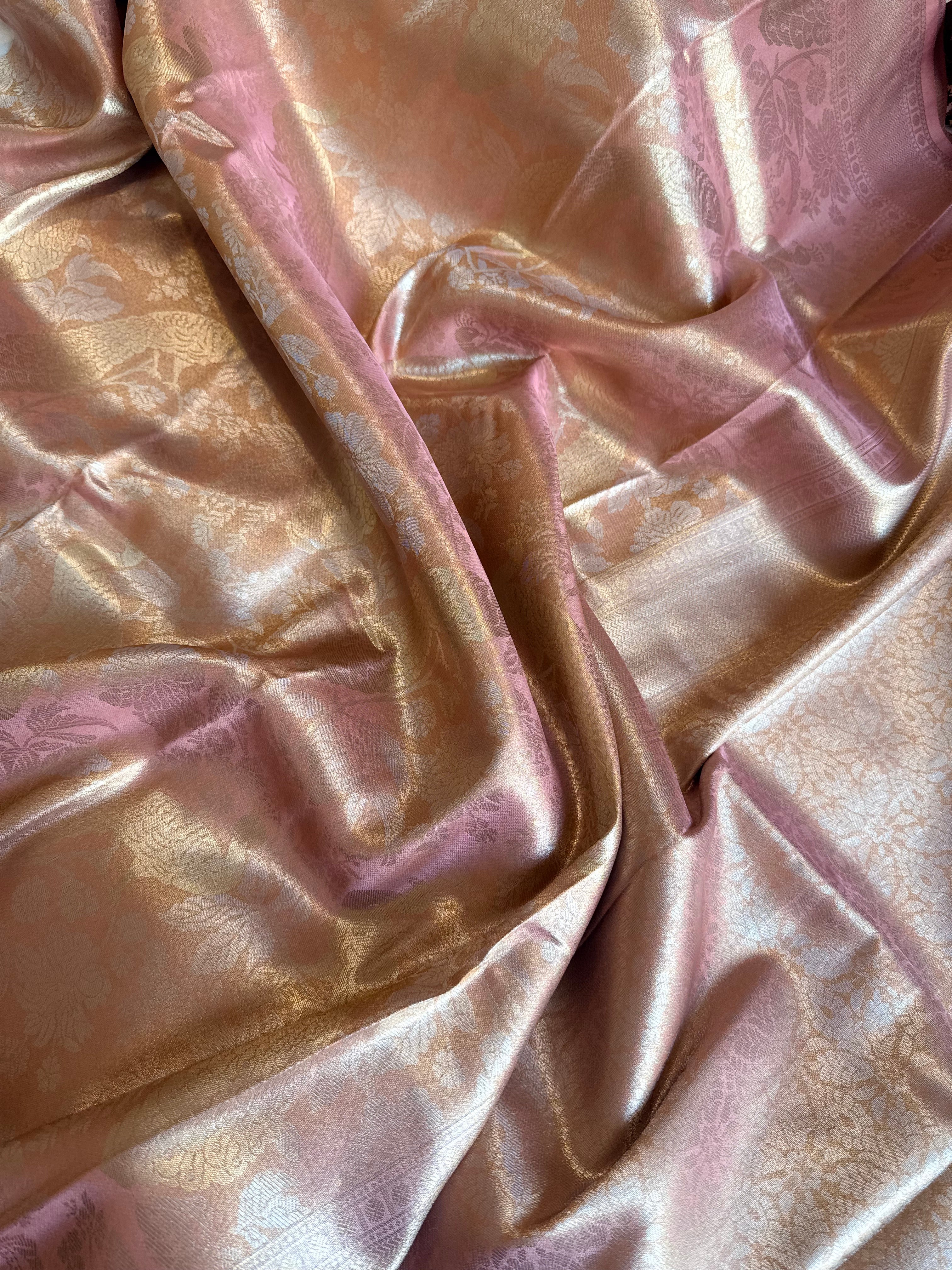 Kanjivaram inspired - Blush peach tissue brocade kadhwa weaving saree