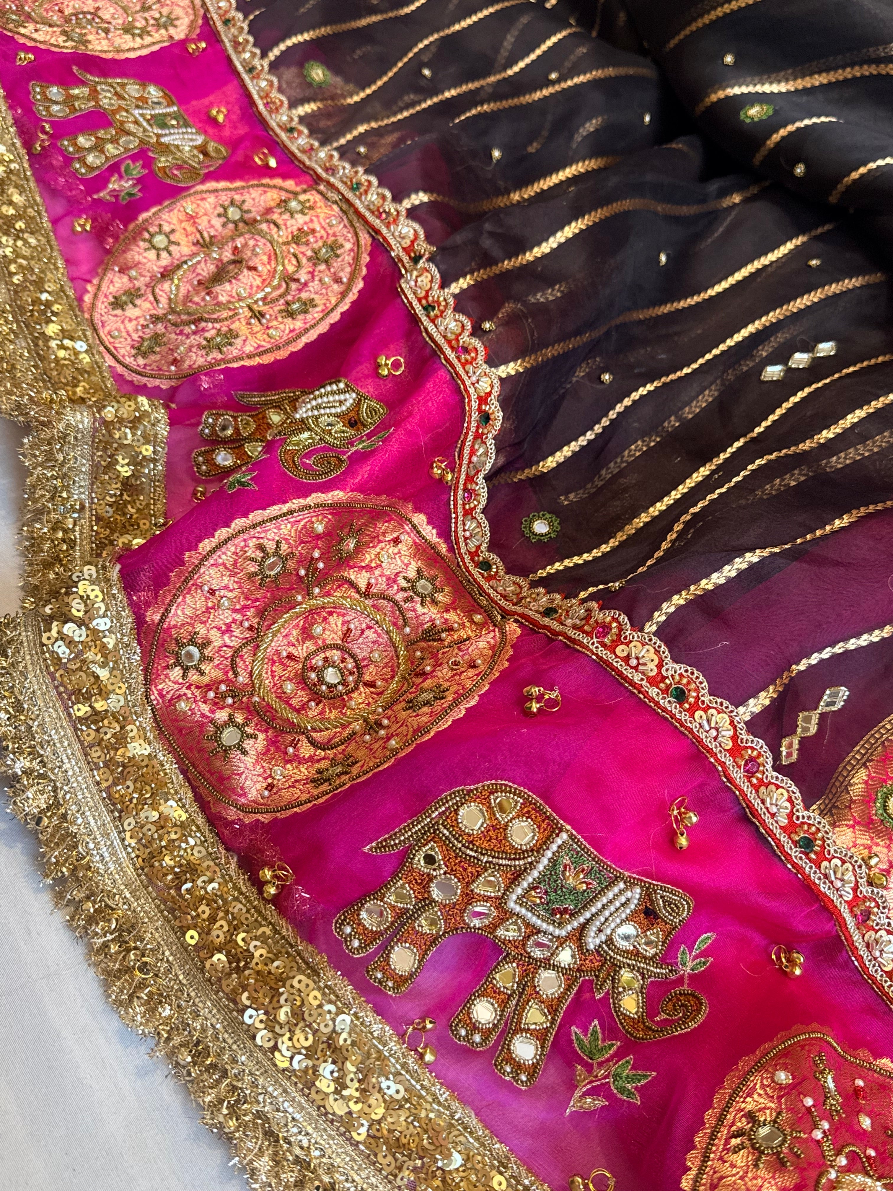 Navratan edit - Gola buti and hathi work hand embroidered kora silk saree