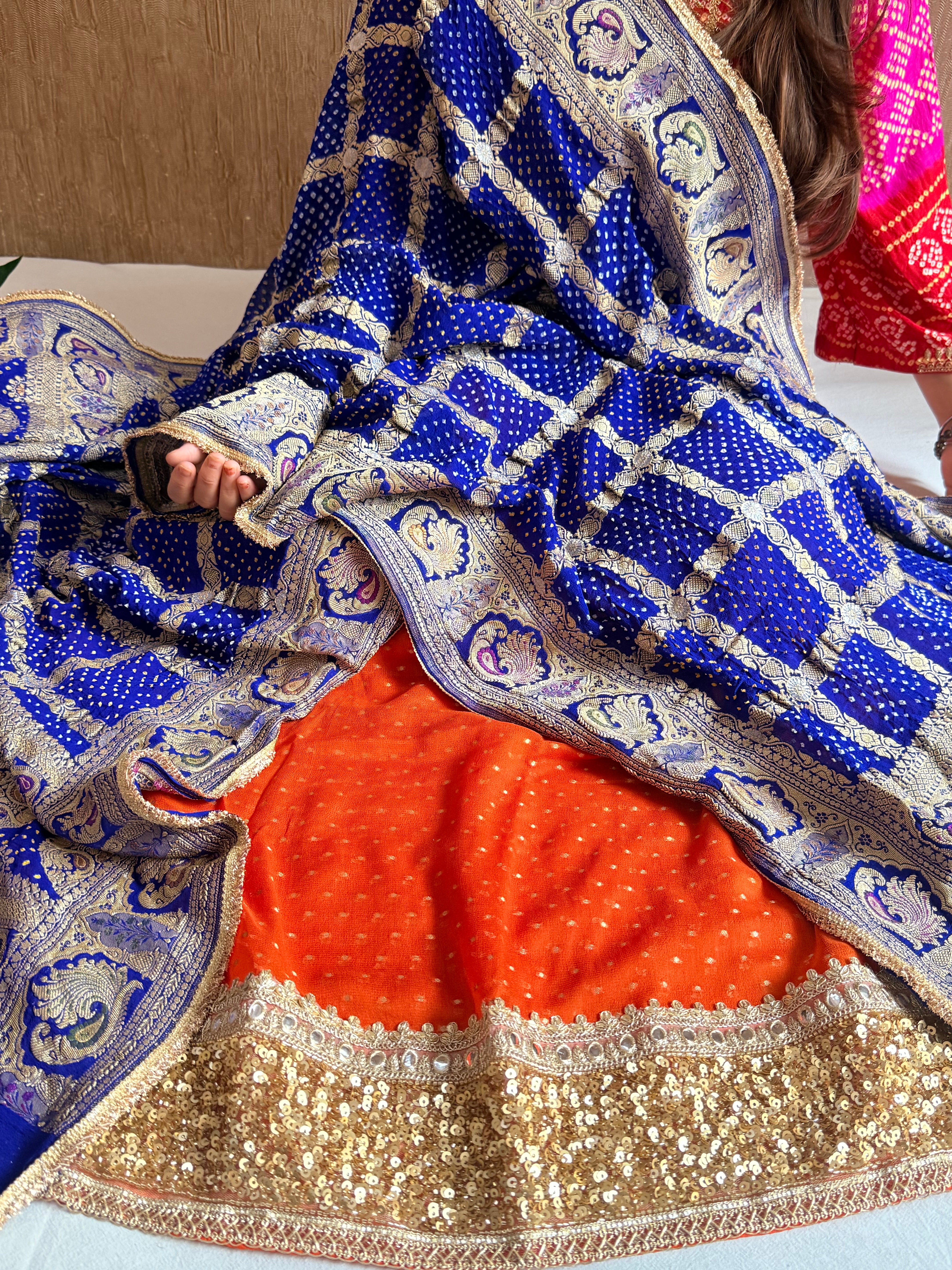Rai bandhej chiffon gorgette sequin work hand embroidered suit set
