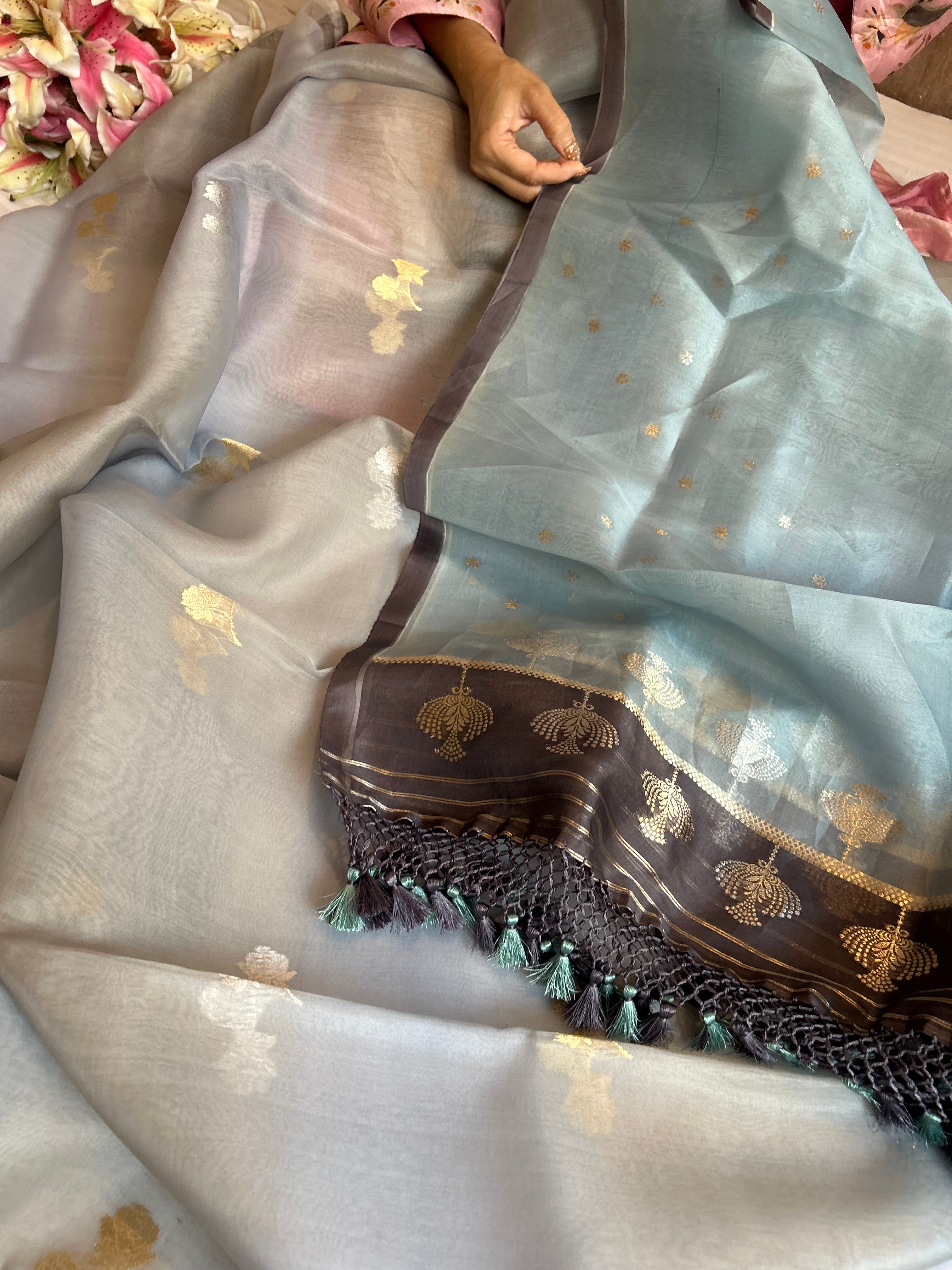 Rainbow dye banarasi kora silk kadhwa buti suit sets
