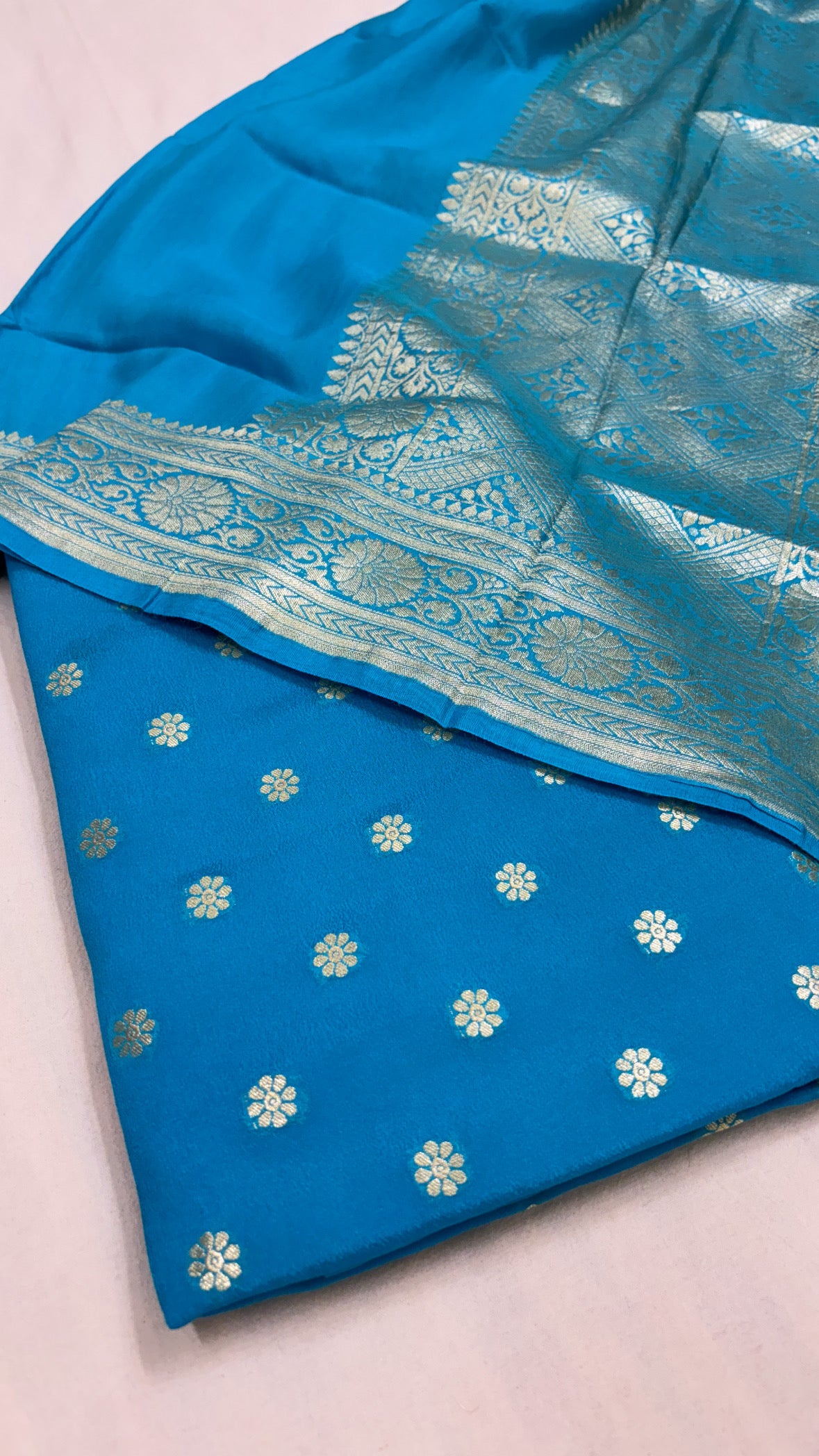 Firozi blue banarasi gorgette kadhwa suit set